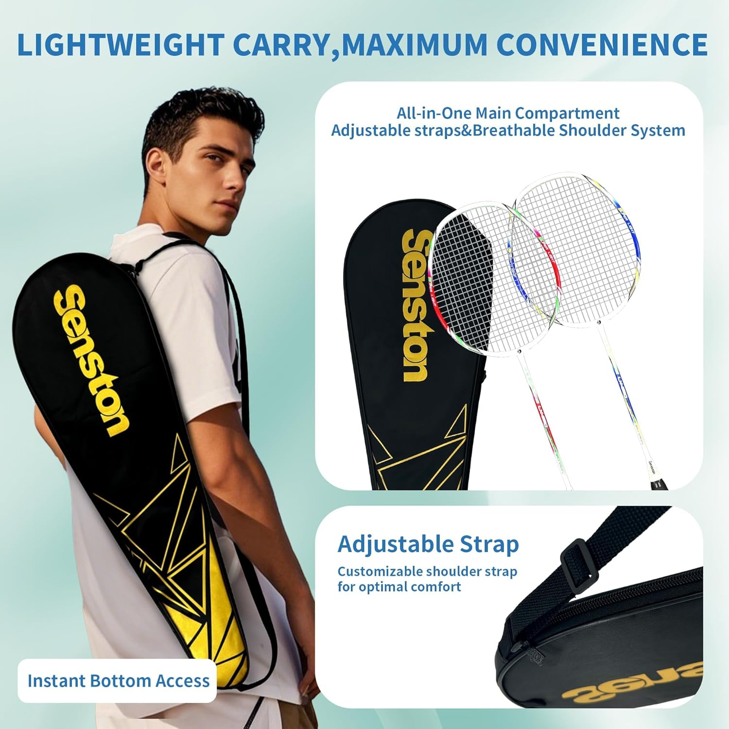 Senston Badminton Racket Set of 2 Graphite Shaft Badminton Racquet Set Including Badminton Bag,2Badminton Shuttlecocks, 2 Badminton Grips image number 5