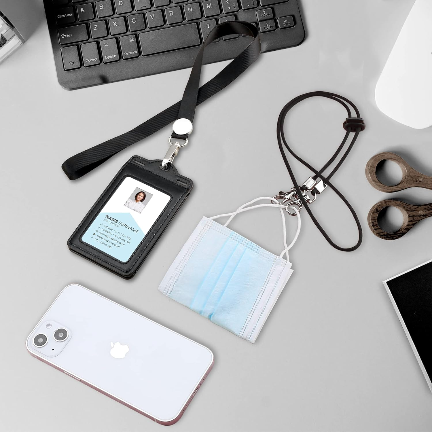 Badge Holder with 2 Lanyard Leather Easily Holds 1 to 6 Cards, Trifold Heavy Duty ID Card Holder, for Nurse Teacher School Medical Law Enforcement - Black image number 4