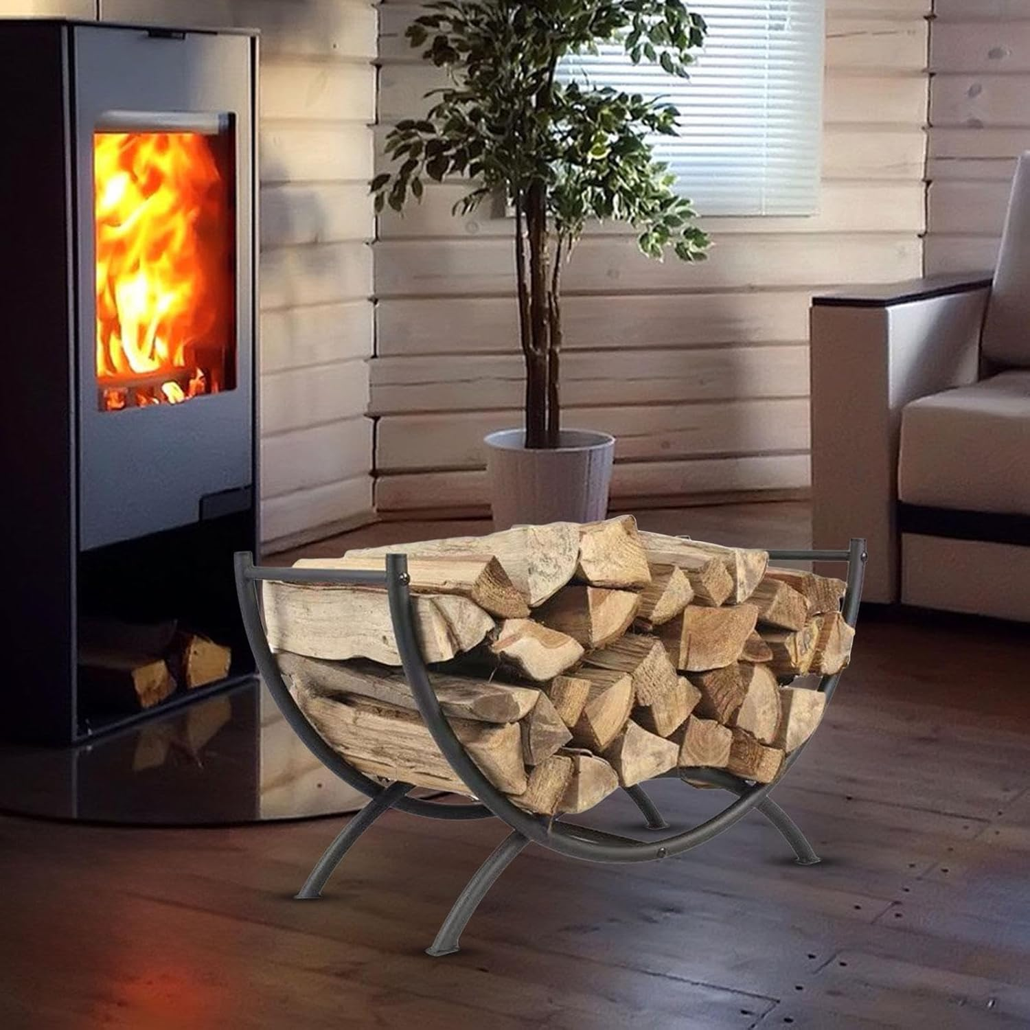 Curved Log Holder Fire Wood Rack Fireplace Wood Storage Log Storage Rack for Cooking image number 1