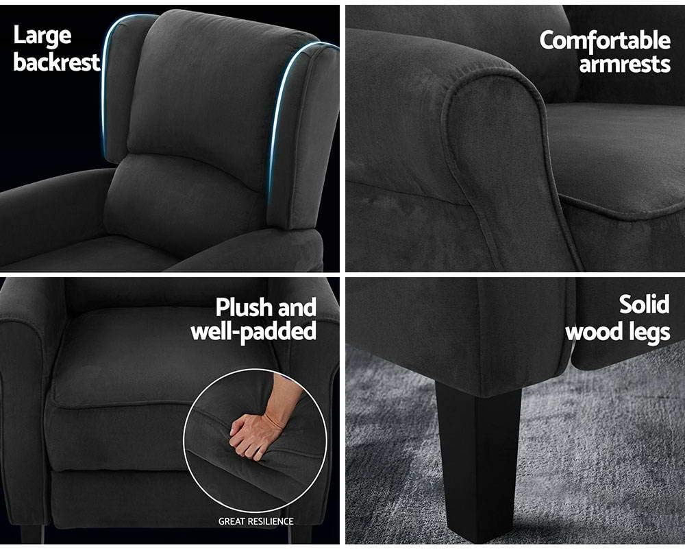 Artiss Recliner Chair, Fabric Recliners Sofa with Adjustable Backrest Footrest, Charcoal Lounge Couch Armchair with Study Steel Base, Nursing Feeding for Living Room, Bedroom image number 1