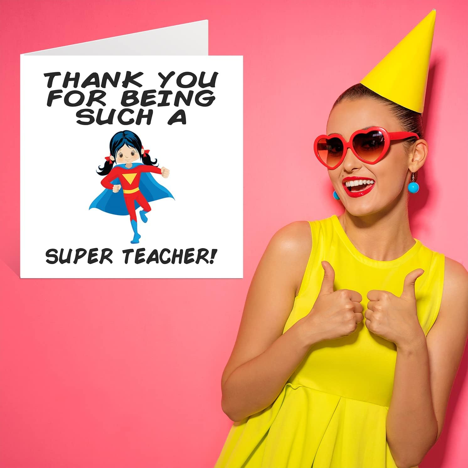 Teacher Thank You Cards - Super Teacher Female - Thankyou Cards for Teacher Her or Him, Humorous Teacher Appreciation Card, 145Mm X 145Mm Thank You Greeting Cards for Teachers Gifts