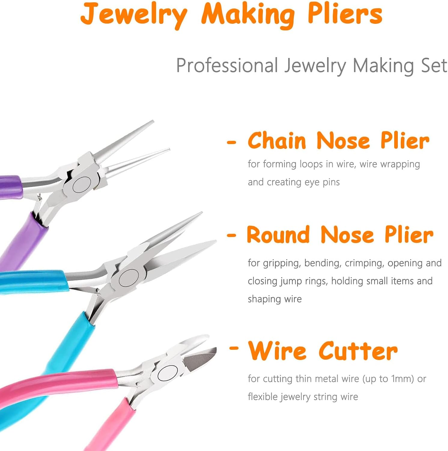 5 Pack Jewelry Pliers Set, Include Wire Cutter, Needle Nose, round Nose, Jump Ring, Tweezers, Chain Nose Pliers, Craft Pliers, Earring Pliers for Wrapping, Jewelry Making, Earring Craft Making Tools image number 1