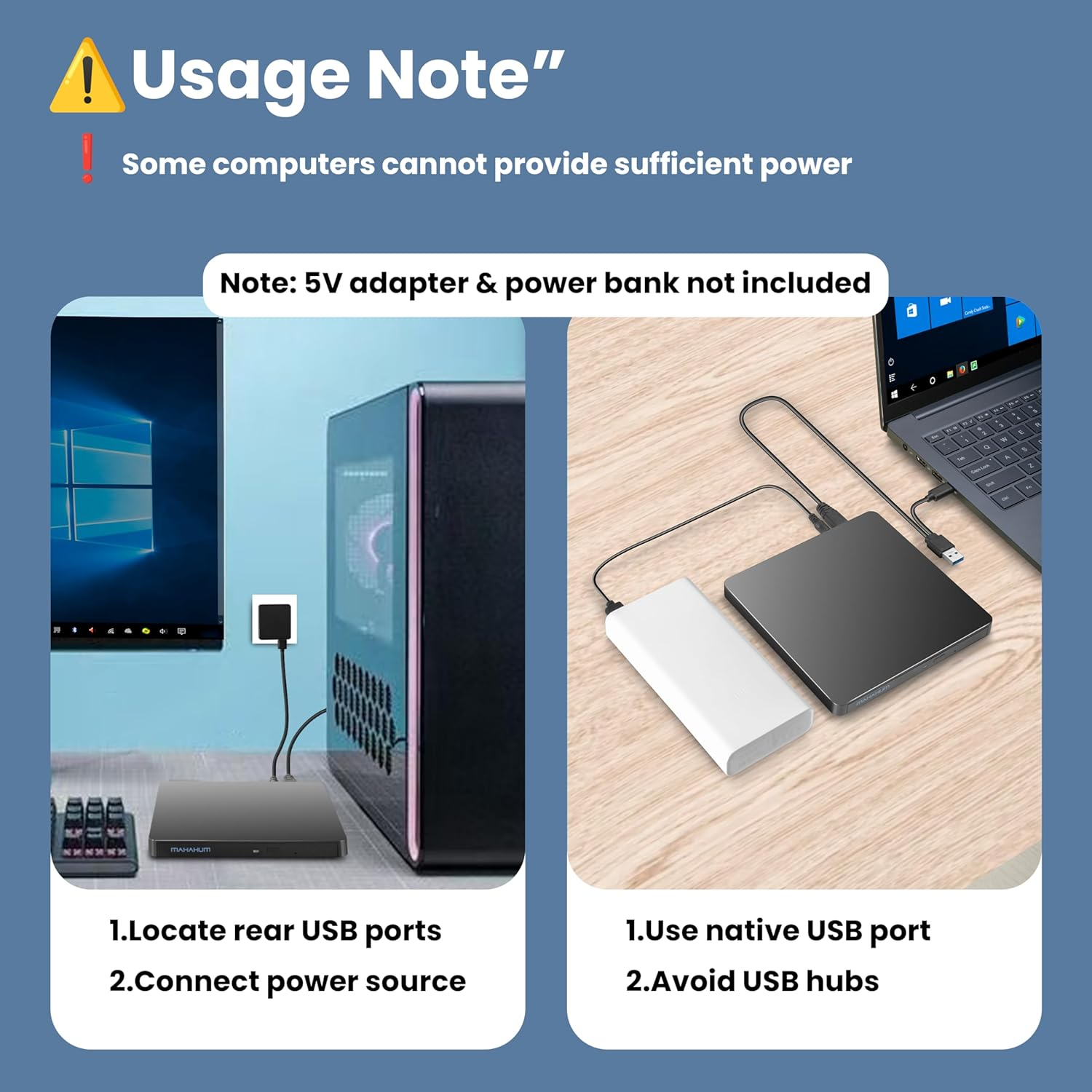 MAHAHUM External CD/DVD Drive for Laptop, USB 3.0 & USB C Disc Writer CD Burner Ultra-Slim DVD Player for Laptop Disc Reader Compatible with Desktop PC Windows 11/10/8 Linux Mac OS Mac Macbook Pro/Air image number 1