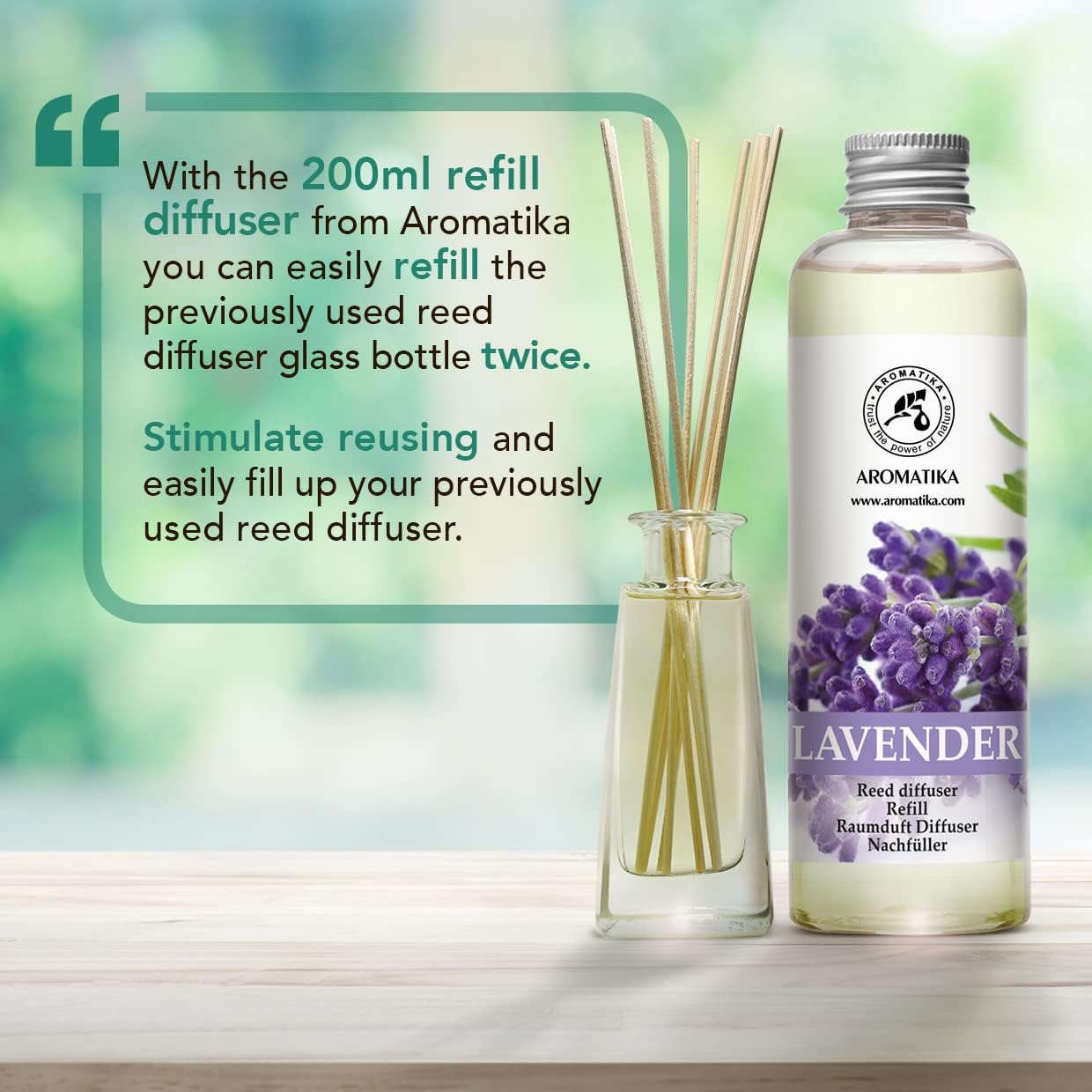 Reed Diffuser Refill Lavender with Lavender Essential Oil 200Ml - Scented Diffuser - Room Diffuser Refill - Home Fragrance - Floral Fragrance image number 1