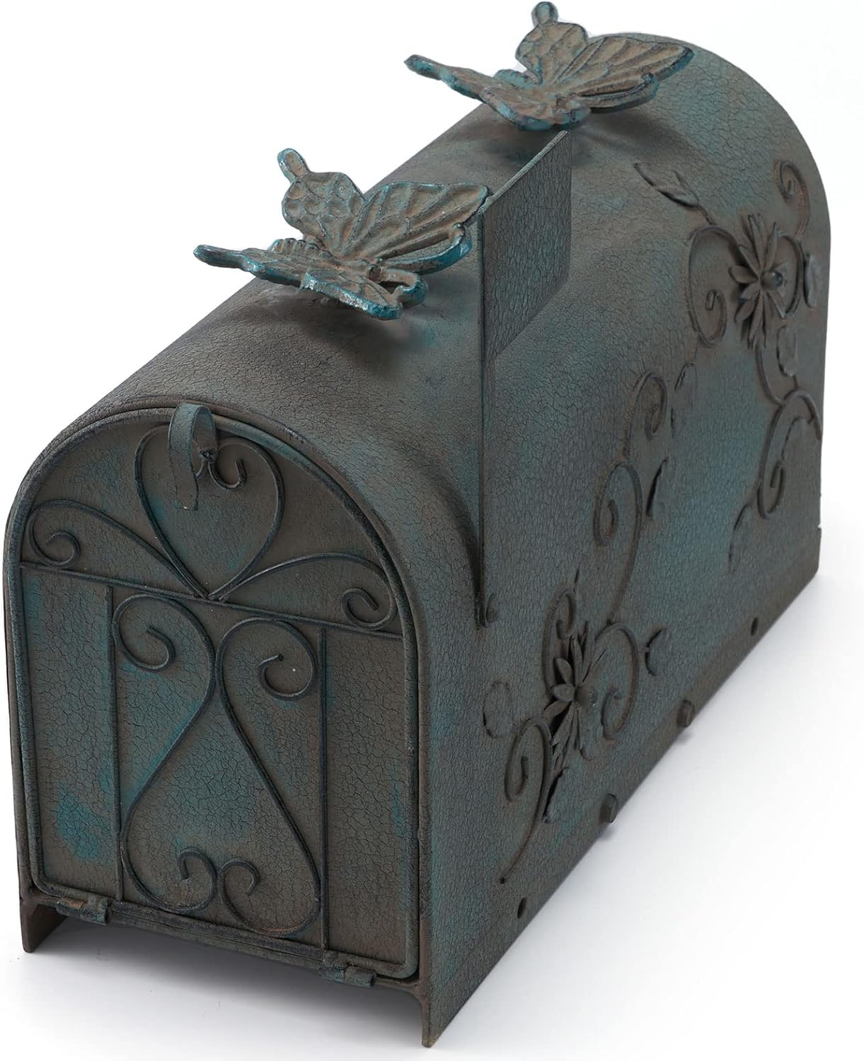 MEIYIHUI Heavy Duty Galvanized Steel Mailbox Post, Rural Mail Box Postal Storage Box with Butterfly Decoration (Vintage Green) image number 4