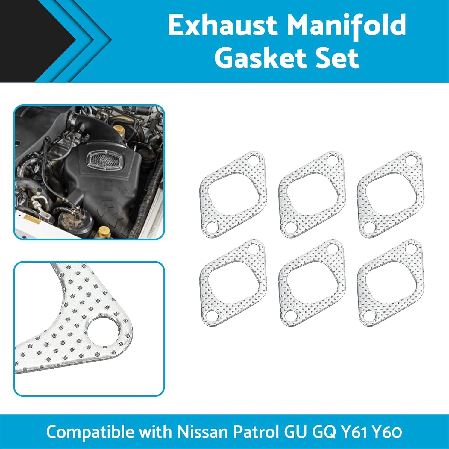 MAX COOL 6Pcs/Set Steel Exhaust Manifold Gaskets Replacement Suitable for GQ GU Nissan Patrol 4.2LT TB42 TD42 image number 4