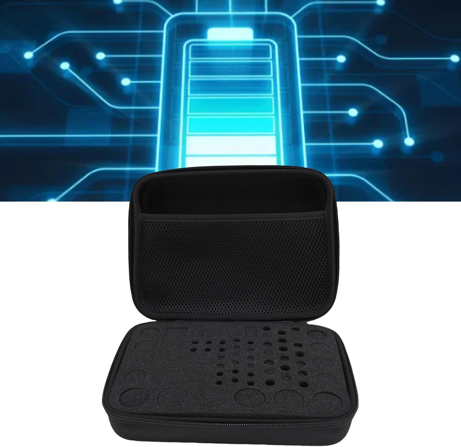 Battery Organizer Storage Box, Hard Carrying Case Holder with Pre Cut Sponge Compartments, Stores & Protects AA AAA C D 3V 9V Batteries and Tester image number 2