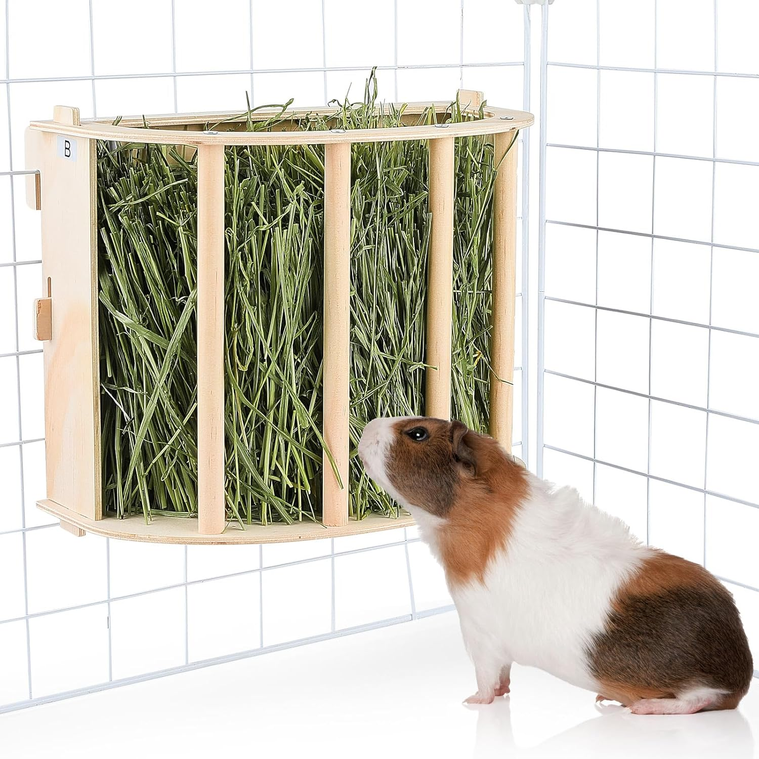 Guinea Pig Hay Feeder Wooden Rabbit Hay Feeder Big Volume Bunny Hay Holder Hanging Hay Rack with Instructions Guinea Pig Cages Accessories for Chinchilla and Ferret, Rabbit Cage Accessories image number 4