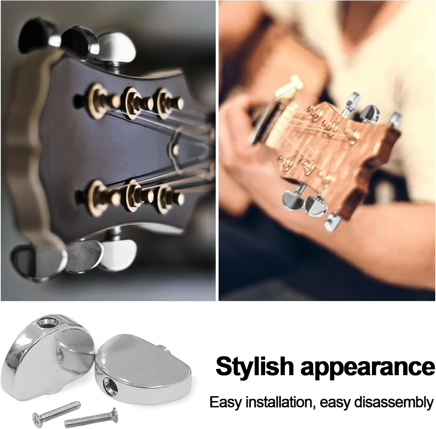 MAXCHEER 6PCS Metal Big Semicircle Guitar Tuning Pegs Tuners Machine Heads Replacement Buttons Knobs Handle (Chrome) image number 4