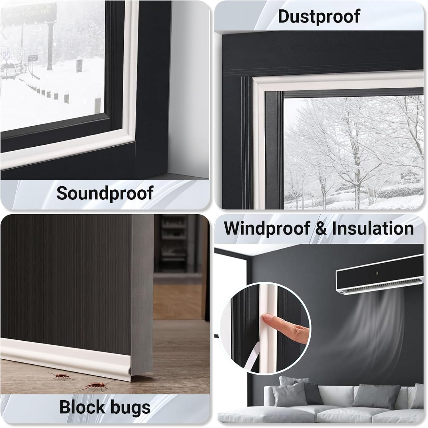 2 Pack Draft Stopper Sweep, 13.12 Ft Window Seal Strip, Self-Adhesive Door Waterproof Stripping, Cuttable Window Weather Stripping, Soundproof Seal Strip (White, 2 Pcs &times; 6.65 Ft) image number 2