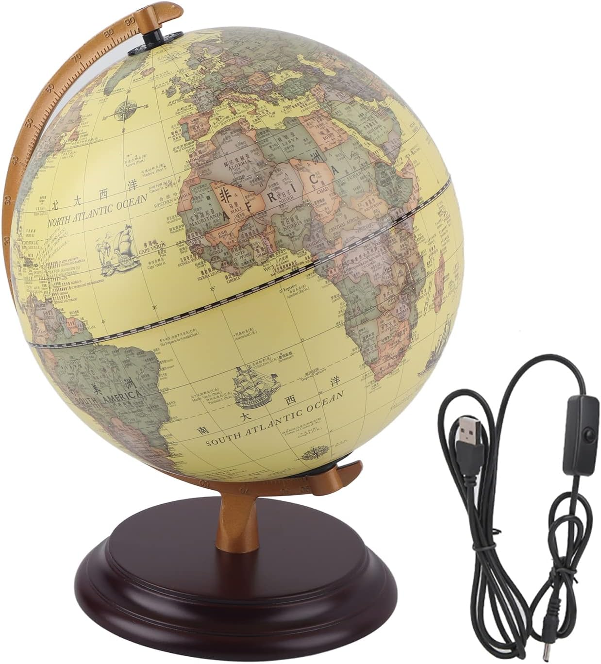 Vintage Ornaments 25CM Small Globe, Globe, for Home Office (25Cm Antique with Light) image number 4