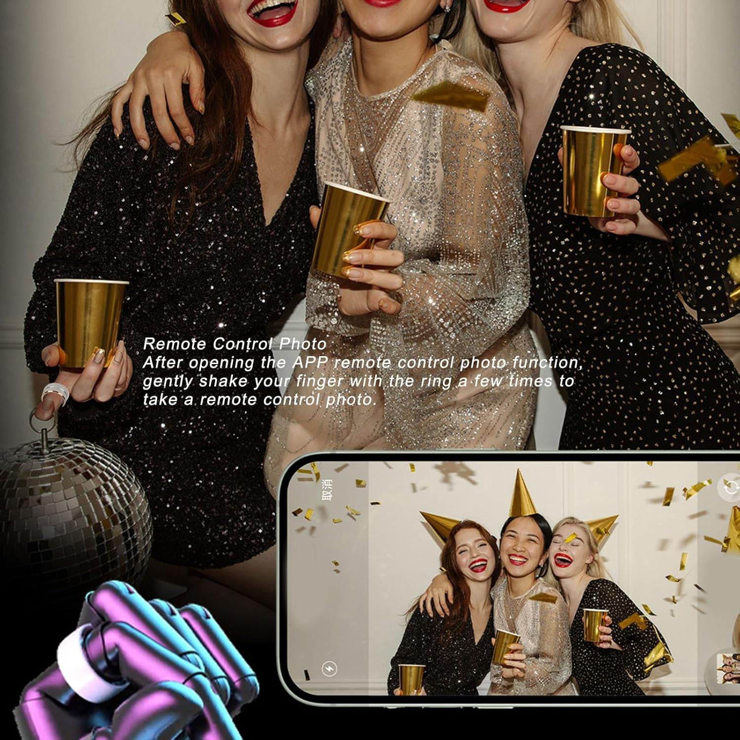 Denash Smart Ring Health Tracker,Ceramic Stainless Steel Pressure Heart Rate Monitor Fitness Ring,Camera Control Sleep Tracking Wearable Compatible with Ios & Android (Size 8) image number 6