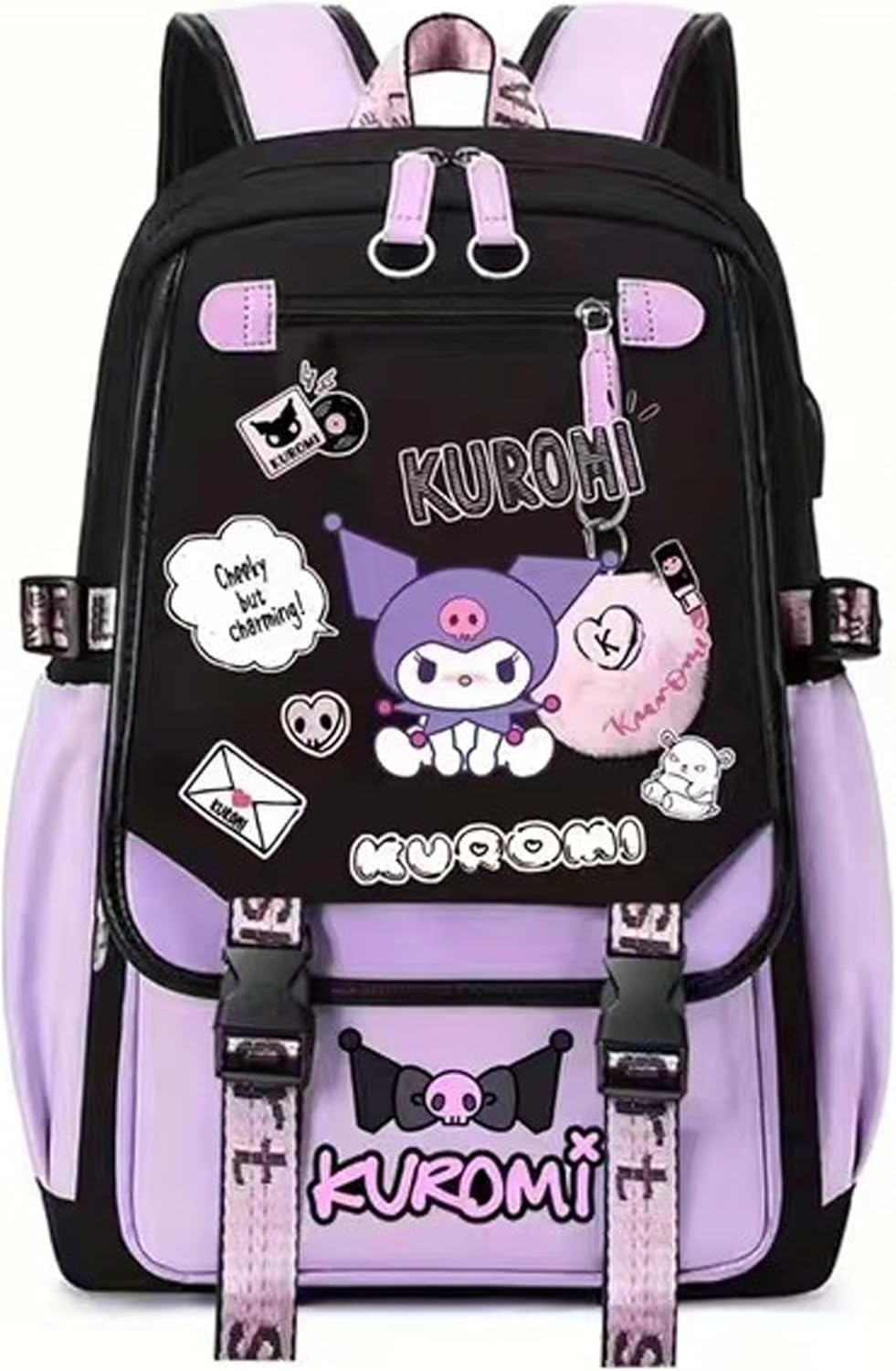 Roffatide Anime Kuromi Print Business Casual Laptop Shoulders Backpack Travel Hiking Daypacks Rucksack 17 Inch image number 2