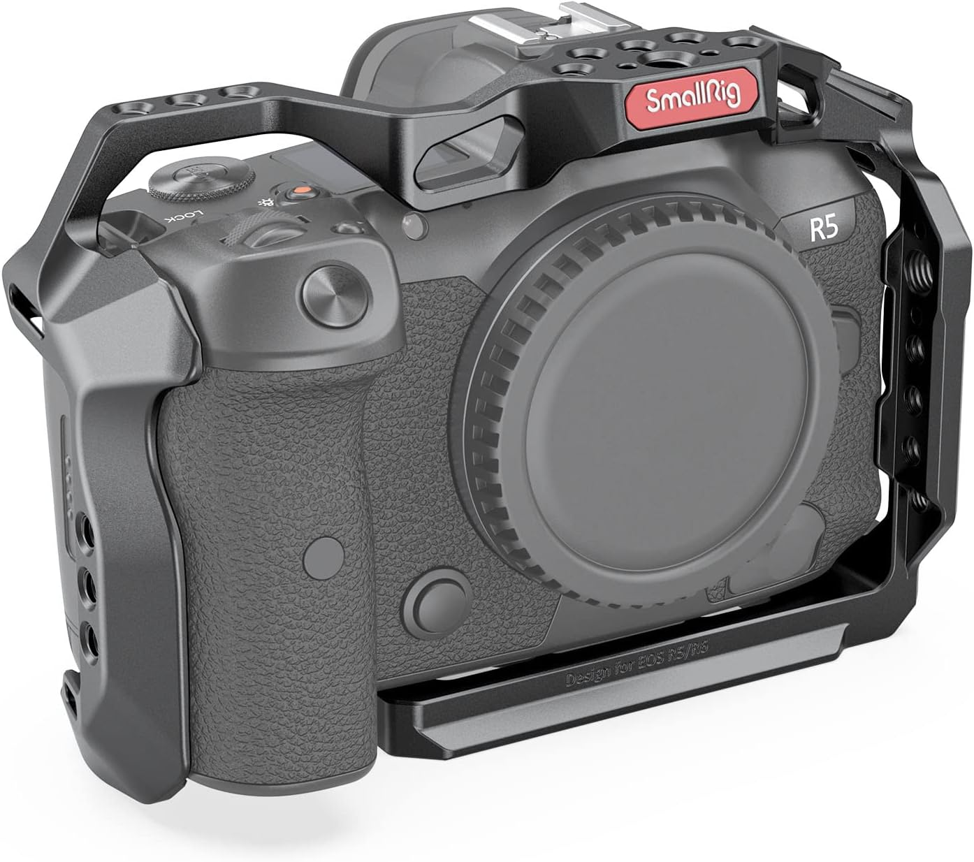 Smallrig R5 / R5 C / R6 Cage for Canon R5 R6 R5 C, Aluminum Alloy DSLR Rig Stabilizer with Cold Shoe, 1/4"-20 and 3/8"-16 Threaded Holes for Filmmaking, Video Shooting 2982B image number 3