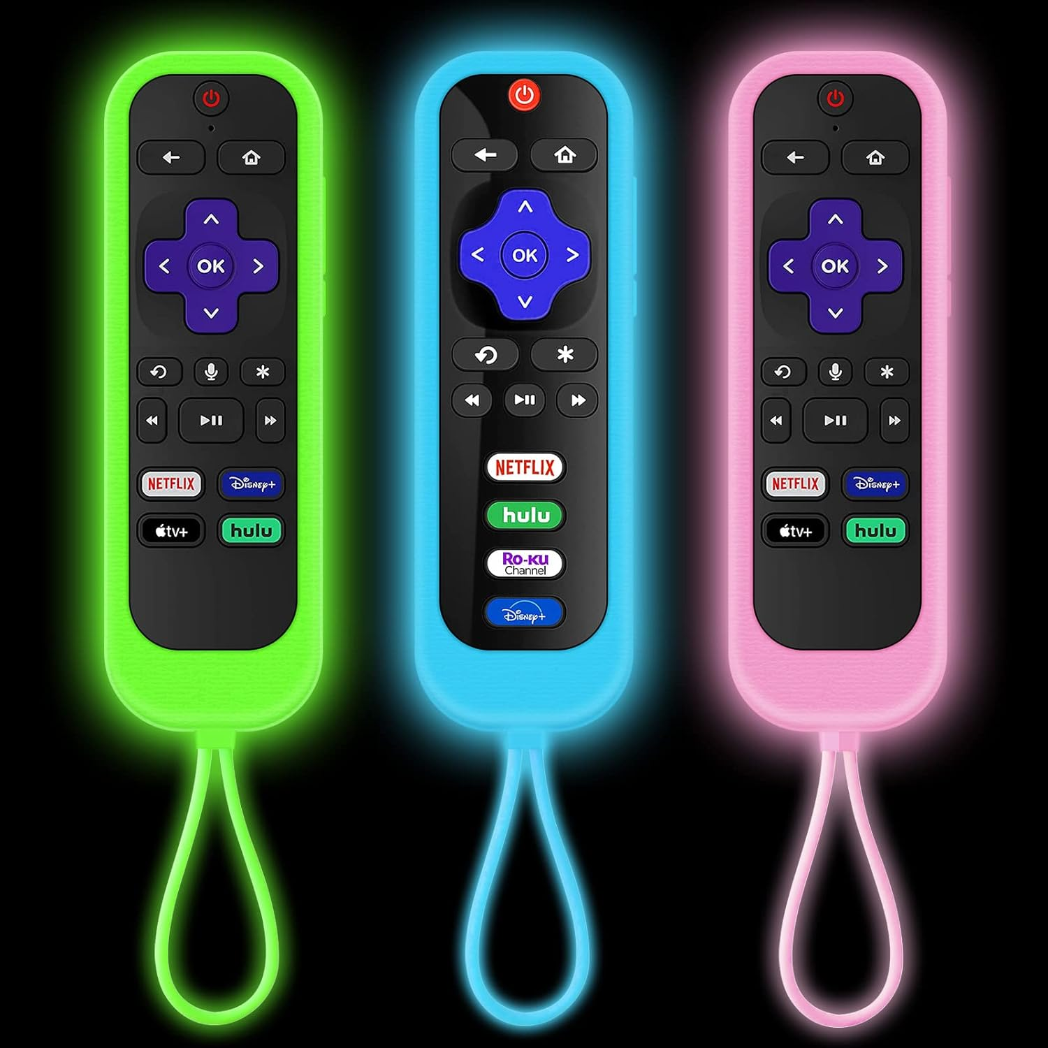 [3Pack] Roku Remote Case Cover Compatible with Tcl/Hisense Roku TV |Sharp Roku TV | Roku Express 4K+，Glow in the Dark Makes It Easy to Find image number 1