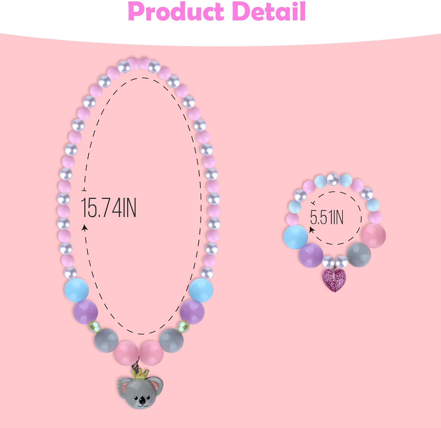 Niceup Kids Jewelry for Little Girls, Mermaid Unicorn Koala Kids Play Beaded Stretch Necklaces and Bracelets, Jewelry Gifts for Girl Toddler Princess Dress up Birthday Party Favors Party Bag Filler image number 4