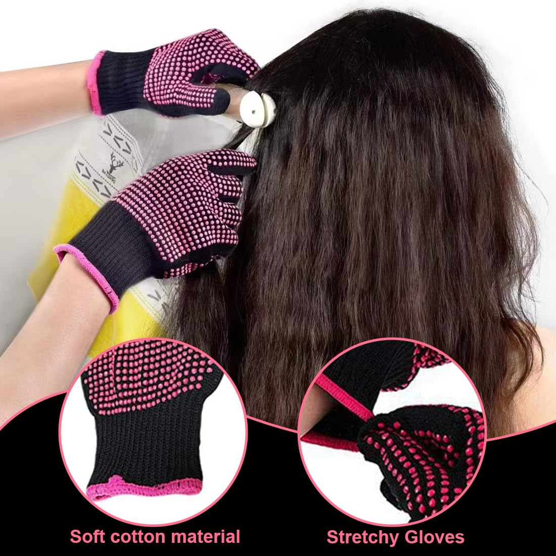 MIRKUZI Hair Heat Protection Gloves, Heat Resistant Gloves, Hairdressing Scalding Protection, Non-Slip and Fireproof Gloves, PVC Double-Sided Pearl Curling Iron, Hair Straightener image number 4