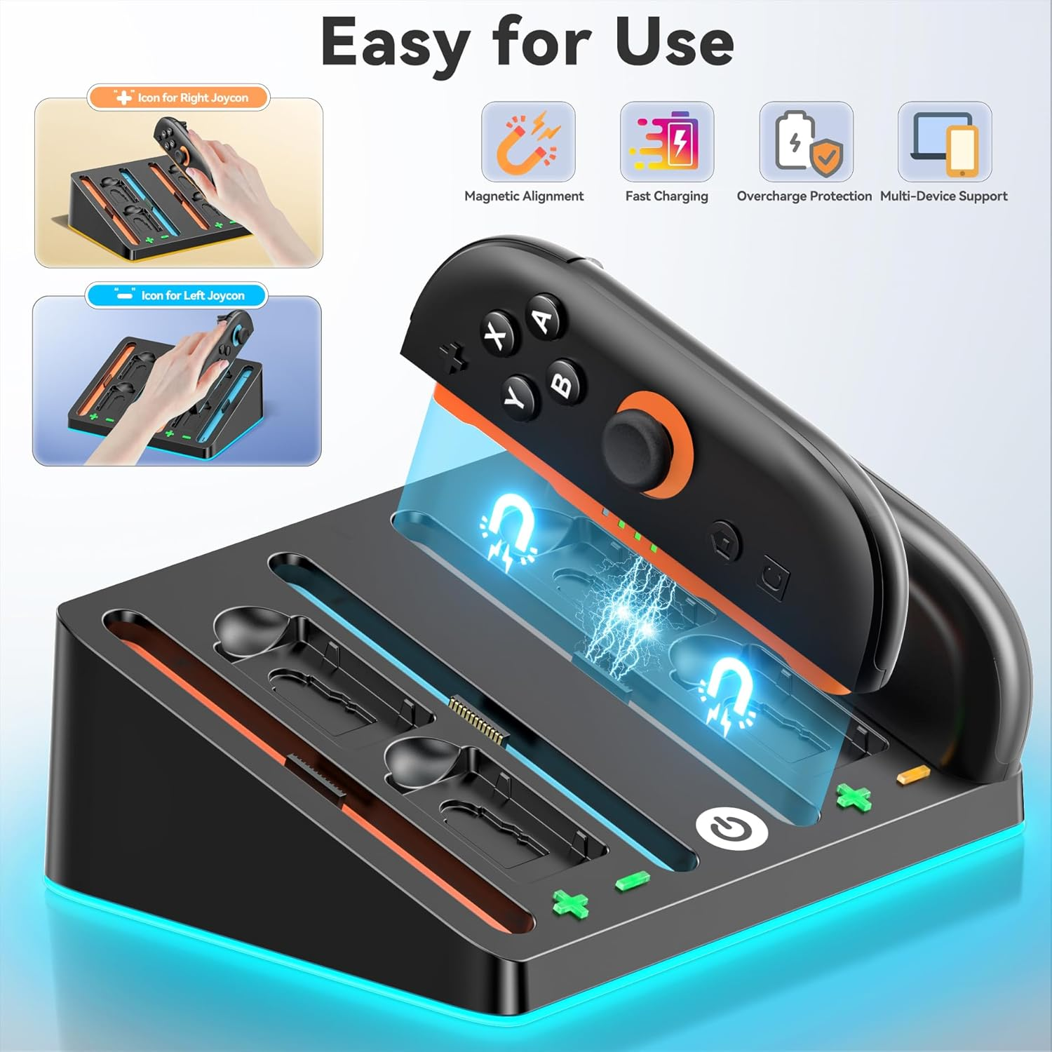 Gersker Switch 2 Controller Charger Dock, RGB Joy Cons Charger with Touch Control Compatible with Nintendo Switch 2, Fast Charging Station for 4 Joy-Cons, 4 in 1 Switch 2 Accessories with USB-C Cable image number 3