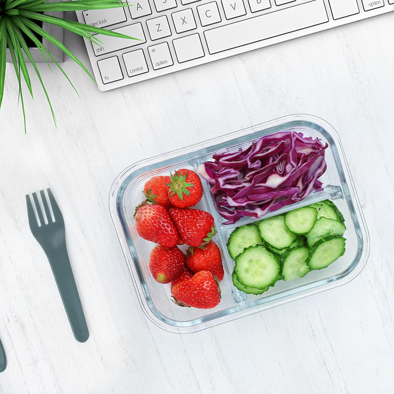 M MCIRCO [5-Pack, 36 Oz] Glass Meal Prep Containers 3 Compartment with Lids, Glass Lunch Containers,Food Prep Lunch Box,Bento Box,Bpa-Free, Microwave, Oven, Freezer, Dishwasher (4.5 Cups) image number 2