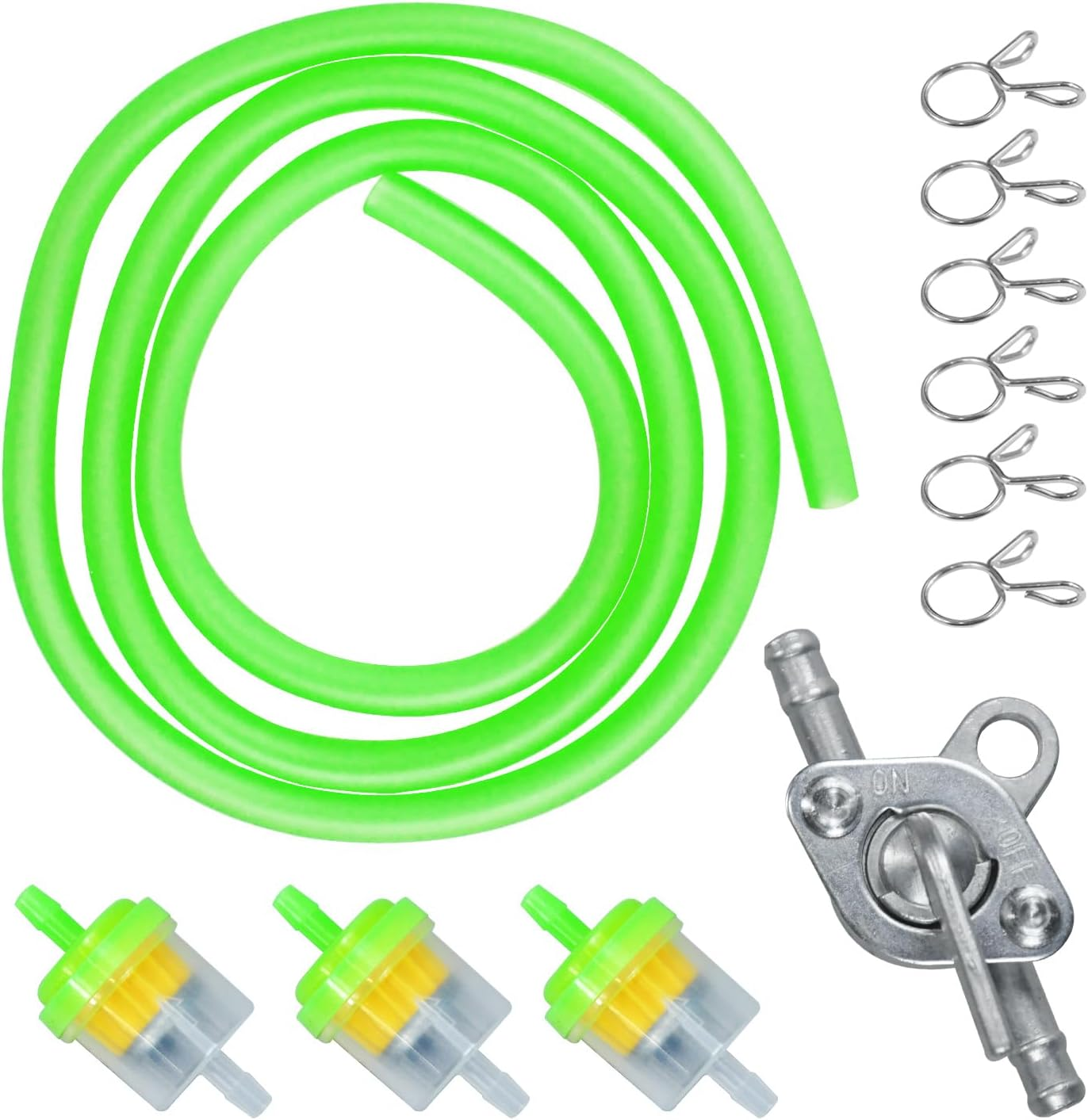 HOLATO Gas Fuel Line Hose Clamps Fuel Filters with Inline Shut off Valve Petcock Set for 50Cc 70Cc 90Cc 110Cc 125Cc 150Cc Taotao Coolster Apollo Baja ATV Four Wheeler Dirt Pit Bike (GREEN)