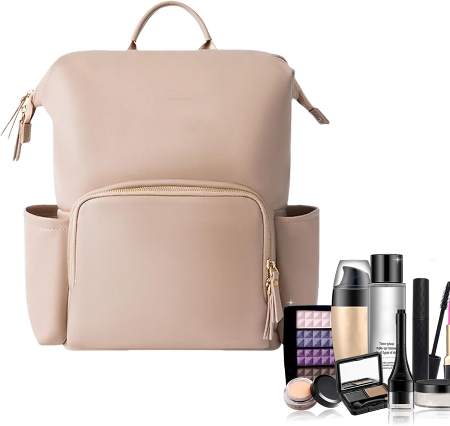 Diaper Bag Leather | Travel Baby Bag | PU Leather Diaper Backpack Waterproof Reinforced Zippers Pockets Organizer for Laptop for Mom