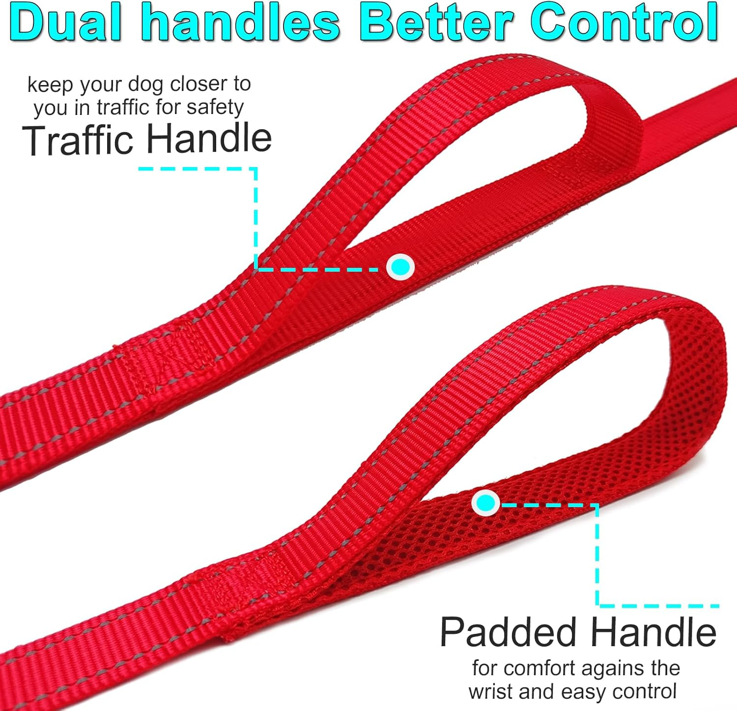 SEPXUFORE 10 FT Traffic Leash with 2 Handle Dog Leash Reflective, Easy Control Training Walking Nylon Two-Double Handle Dog Leash for Large Medium Dogs and Pullers image number 2