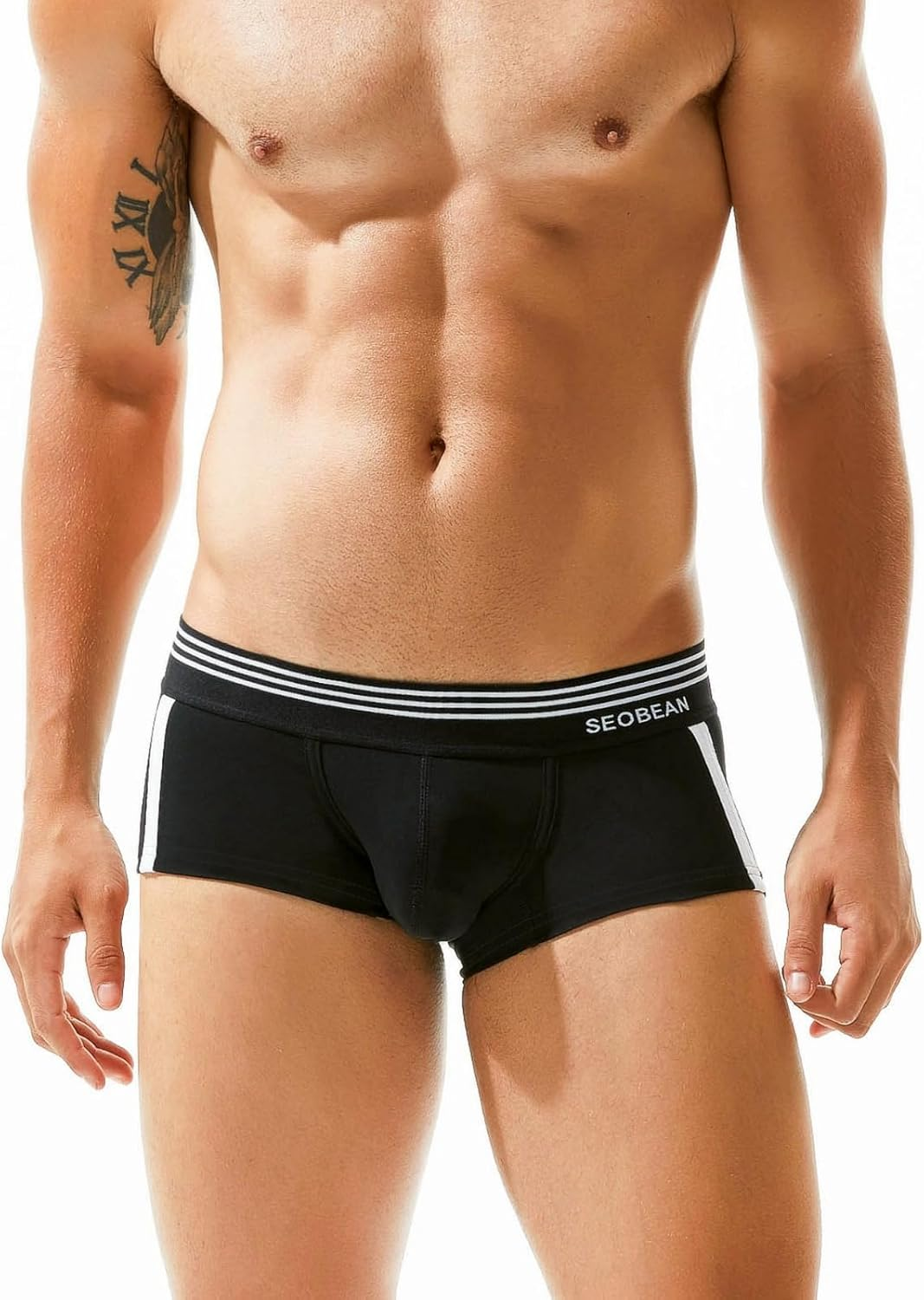 Wayonge Mens Boxers Underwear Comfortable and Breathable Sexy Low Waist Solid Color Home Boxers (Black,Medium), Black image number 3