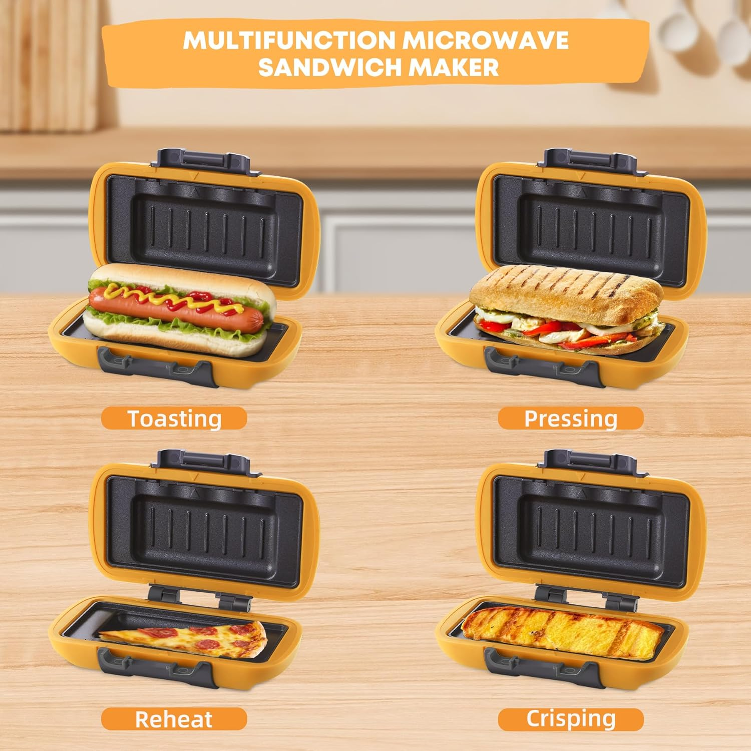 Mico Dingker Microwave Sandwich Maker, Microwave Toastie Maker, Snack Maker & Panini Press, Microwavable Metal, Removable Non-Stick Plates Silicone Microwavable Cookware, Heatwave Technology, Orange - Orange image number 6
