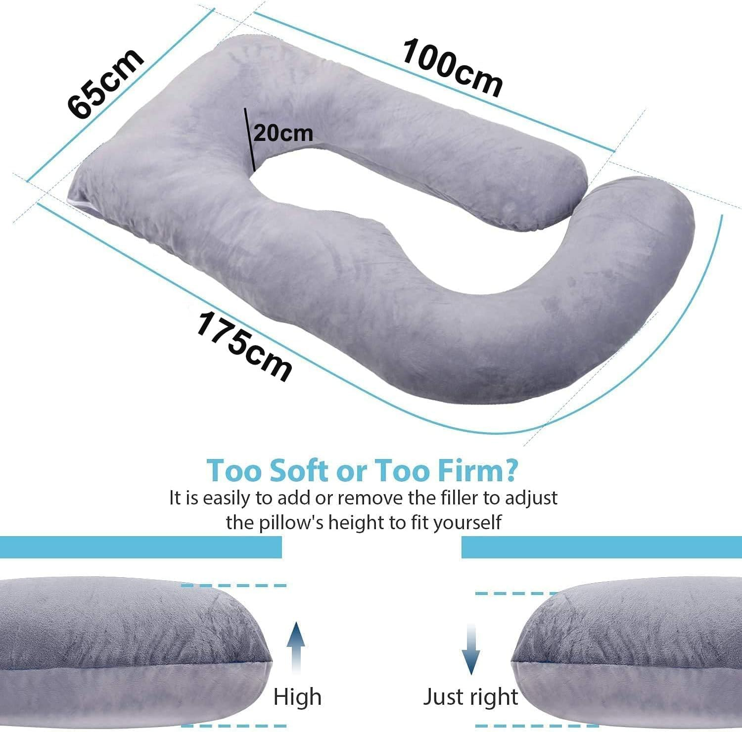Pregnancy Pillow J Shaped Full Body Pillow with Velvet Cover Grey Maternity Pillow for Pregnant Women, Full Body Pillows (Grey, J) image number 2