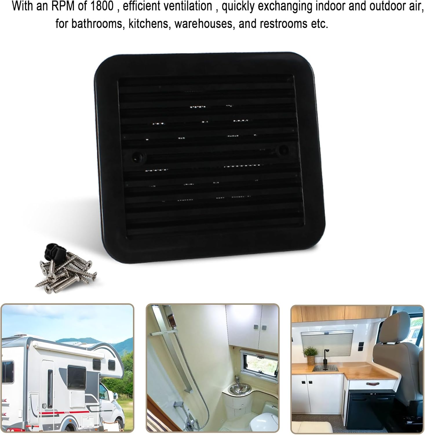 RV Exhaust Fan, 12V RV Side Vent,With Grille for Enclosed Trailer Side Vents, Air Ventilation Fan for Caravan, Motorhome, Camper, Black - Black image number 4