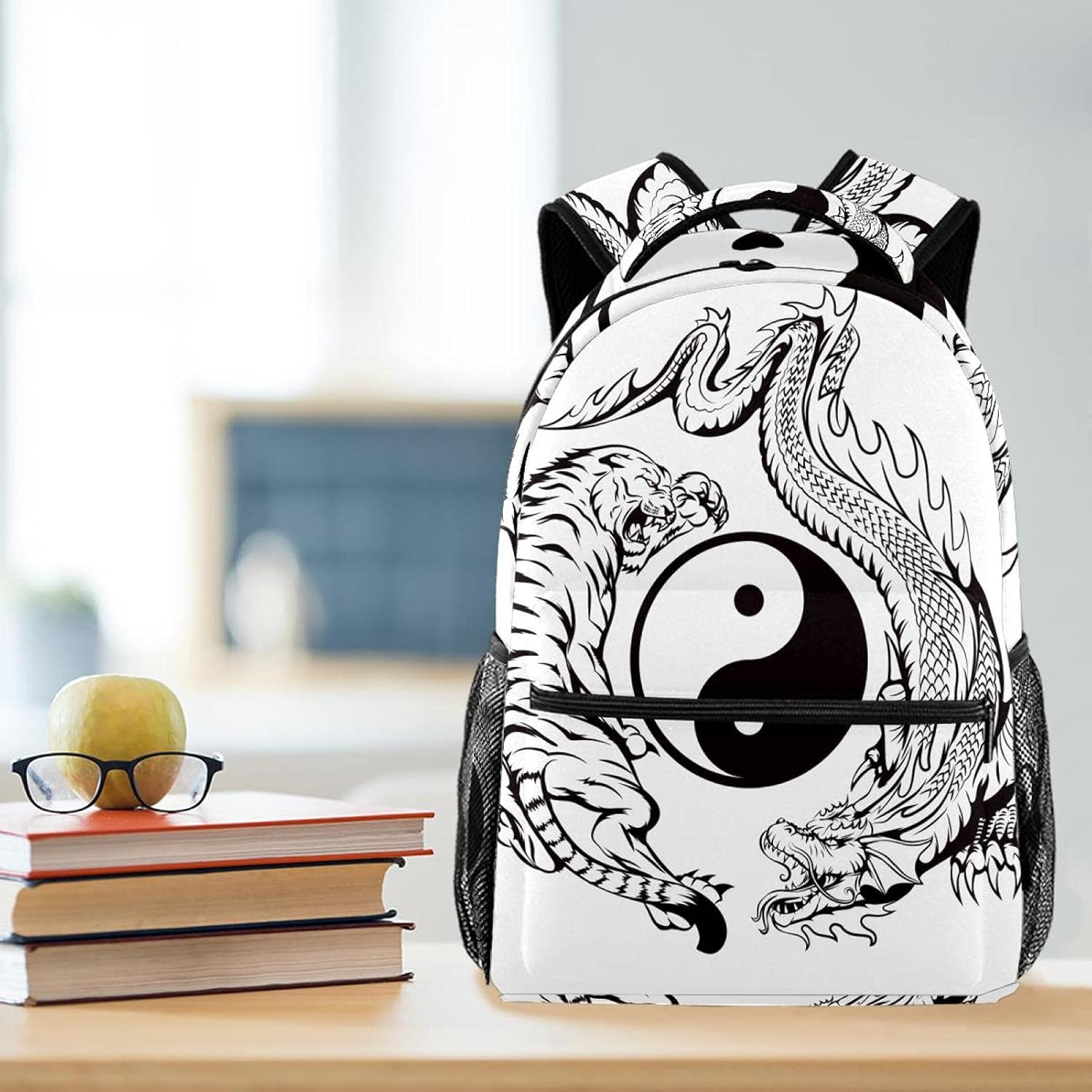 Dragon and Tiger Battle Backpack Students Shoulder Bags Travel Bag College School Tote Backpacks image number 5