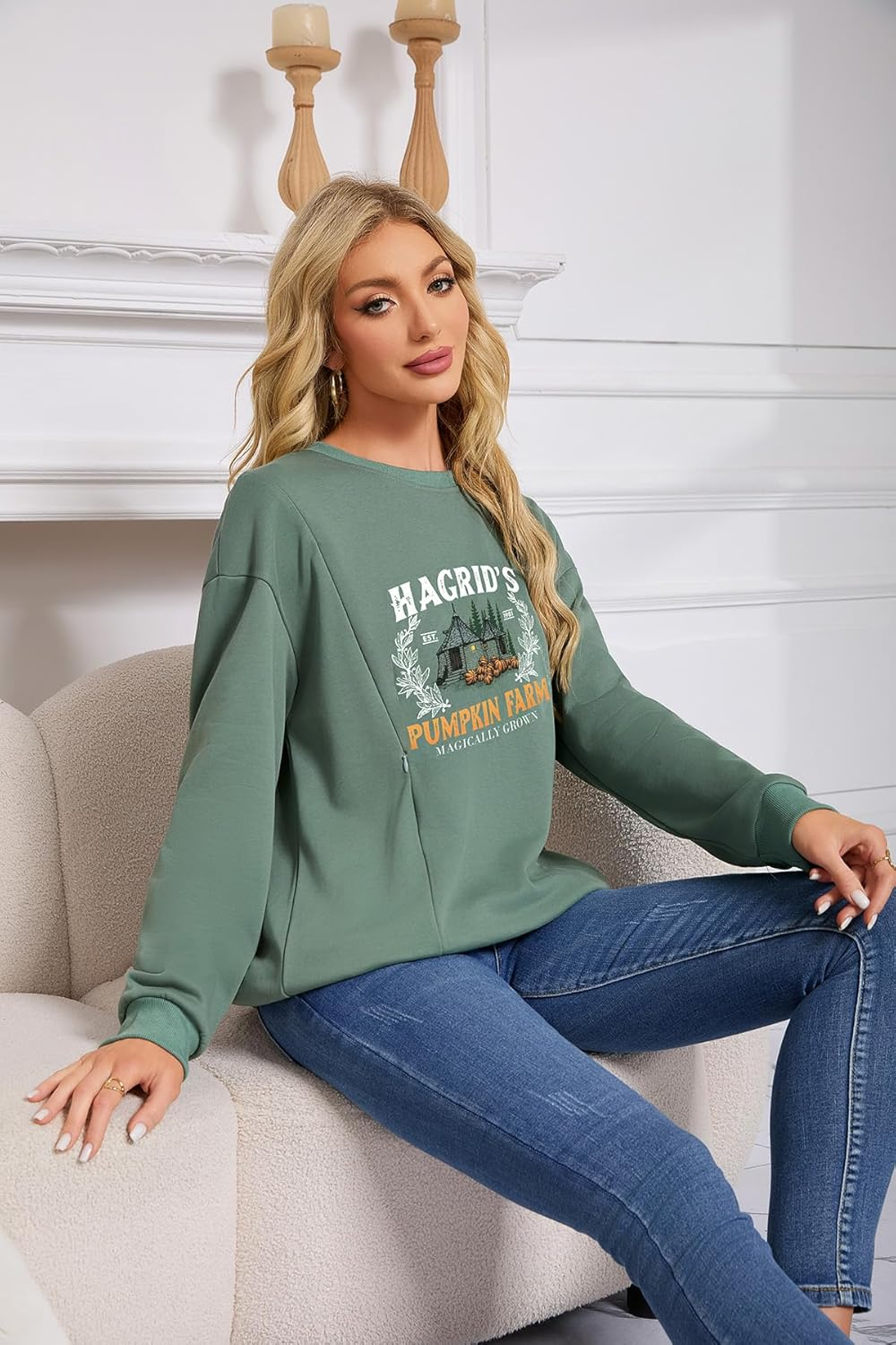 Women Zipper Nursing Breastfeeding Sweatshirts Novelty Hagrid'S Pumpkin Farm Halloween Thanksgiving Pullover Tops image number 5