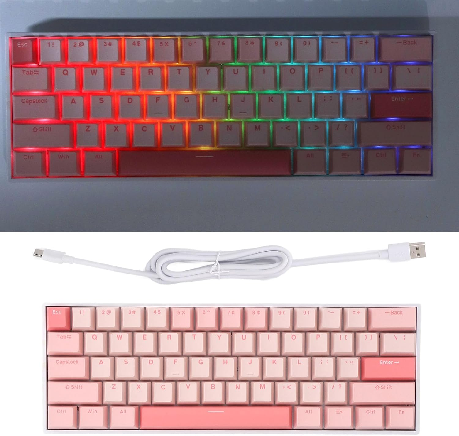 Diyeeni 61 Keys Wireless Gaming Keyboard 2.4G Bluetooth 3.0, RGB Type C Wired Mechanical Keyboard, 60% Layout Computer Keyboard, for Desktop and Laptop Computers image number 6