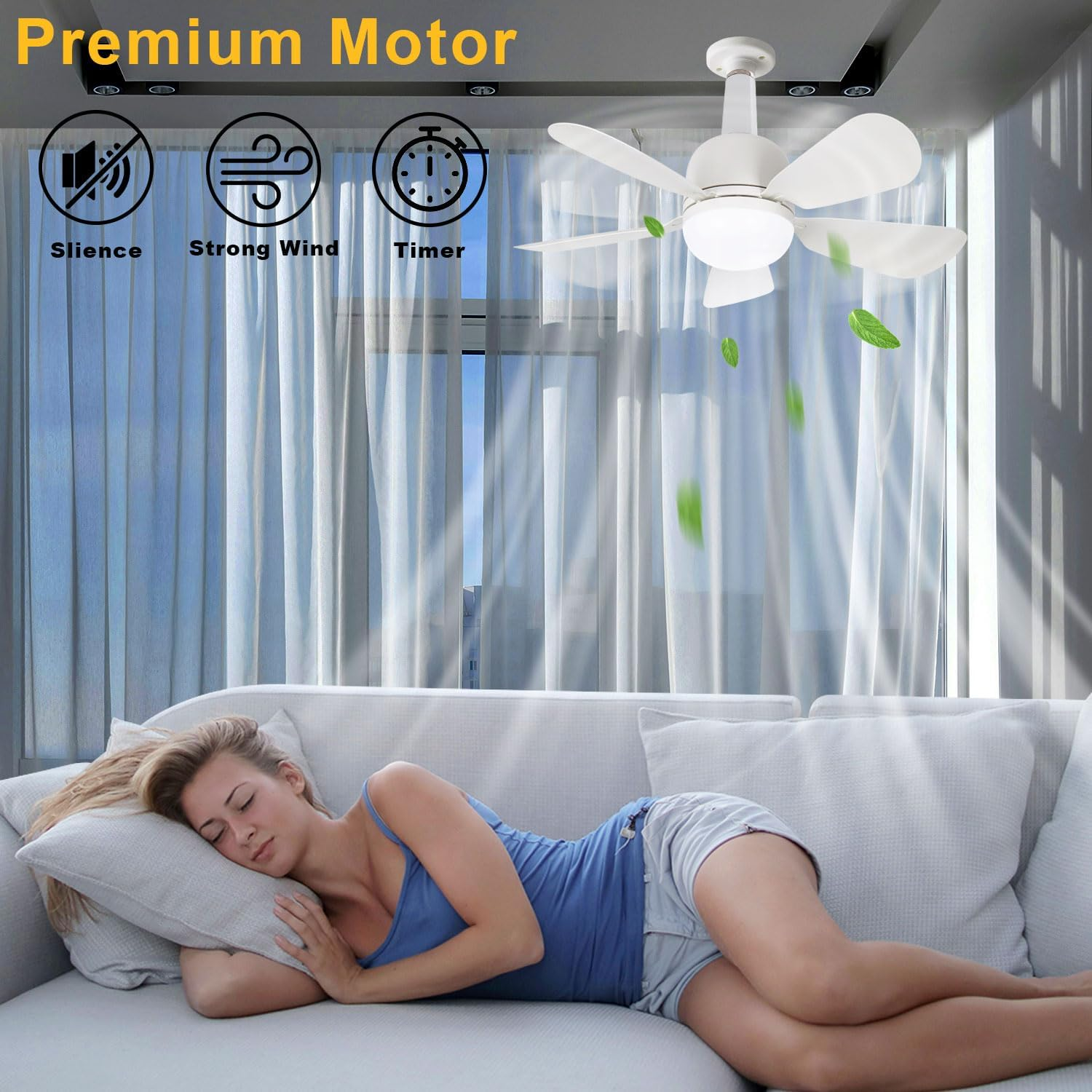 60CM Socket Fan Light with B22 Base Extension, Upgraded LED Light Socket Fan, Ceiling Fan with Lights and Remote for Bathroom, Kitchen, Bedroom