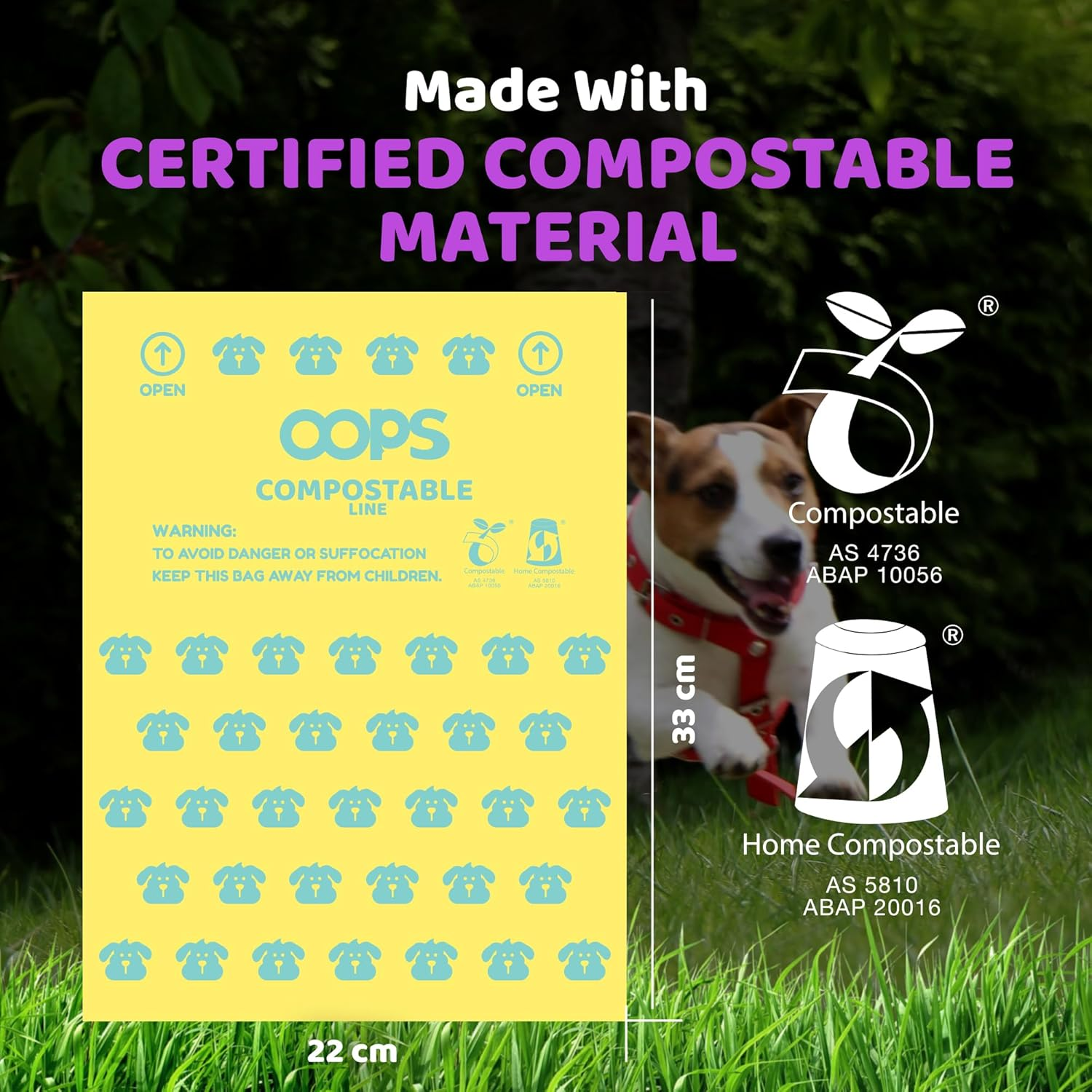 OOPS Compostable Dog Poop Bags, Certified Compostable, Unscented 240/120 Counts 16/8 Rolls Pet Waste Bags, Strong Extra Thick Leak Proof Poo Bag Rolls for Dogs and Cats, 22 X 33 CM (8 Rolls) image number 1