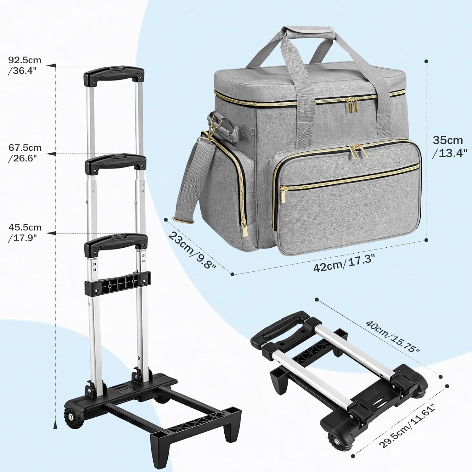 LIWSHWZ Rolling Teacher Tote Bag, Wheeled Teacher Bag with Accordion File Organizer for up to 15.6" Laptop,Thickened Trailer Leg Detachable Trolley for Teaching&Office Supplies Storage（17.3&times;9.8&times;13.4"） image number 6