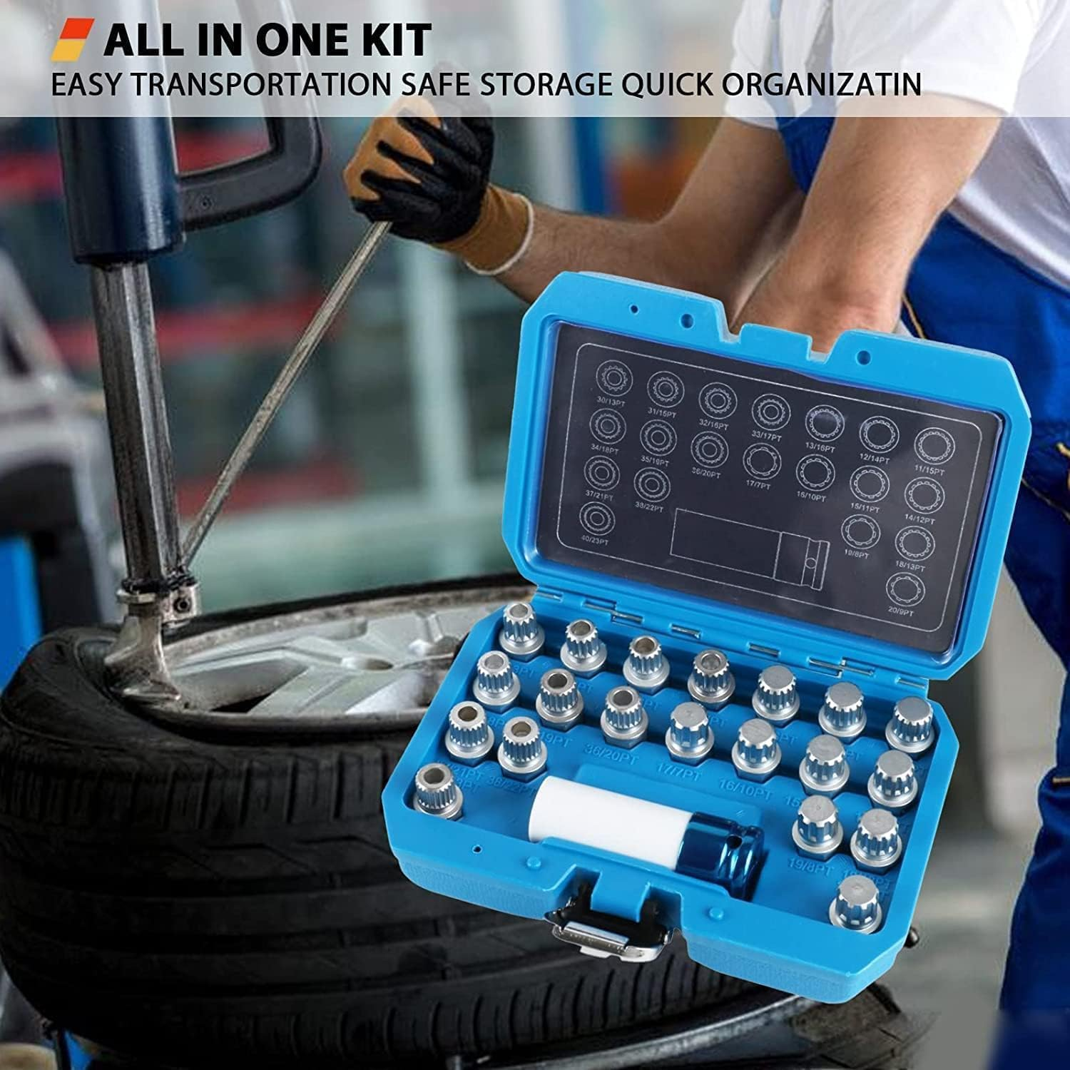 21PCS Wheel Lock Removal Kit, BMW Wheel Lock Key Automotive Wheel Anti-Theft Lock Lug Nut Screw Remover Key Socket Tool Set with 1/2 Inch (12.7Mm) Socket Adapter Compatible for BMW & Mini Series