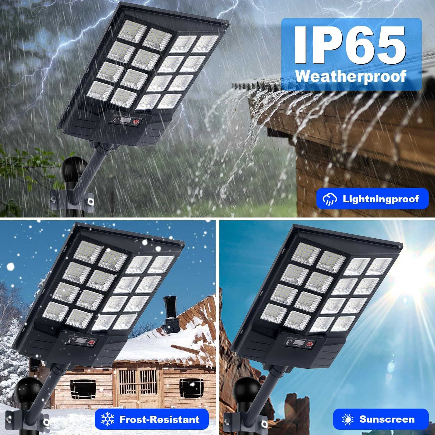 Solar Street Lights Outdoor, 1200W Large LED Solar Parking Waterproof Light with Motion Sensor Remote Control, 8500K Dusk to Dawn LED outside Security Flood Commercial Lighting for Yard image number 2