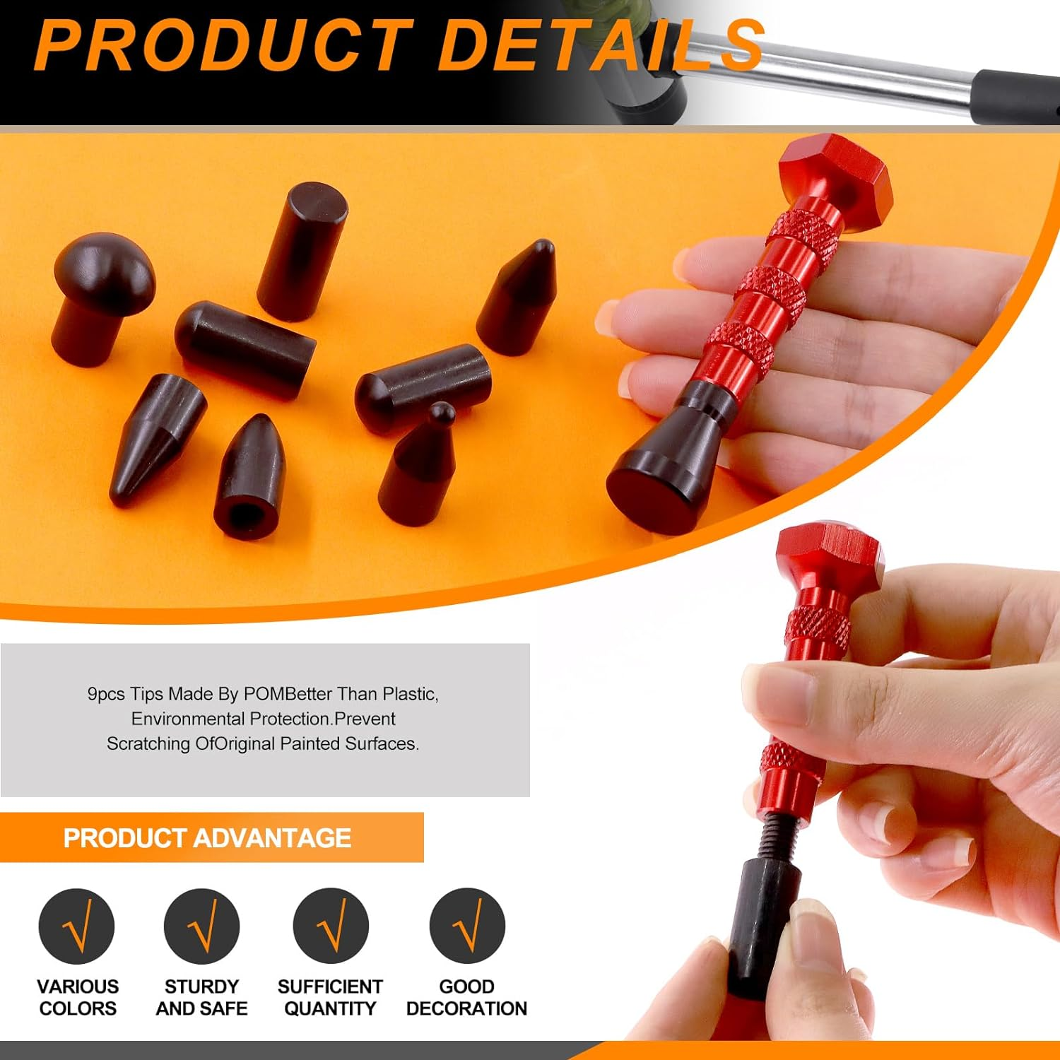 12Pcs Car Dent Repair Tools Kit Includes Paintless Dent Removal Tap down Tool, Rubber Hammer, 9 Different Shaped Heads and Screw Component Dent Puller Kit for Cars Auto DIY Dent Repair image number 2