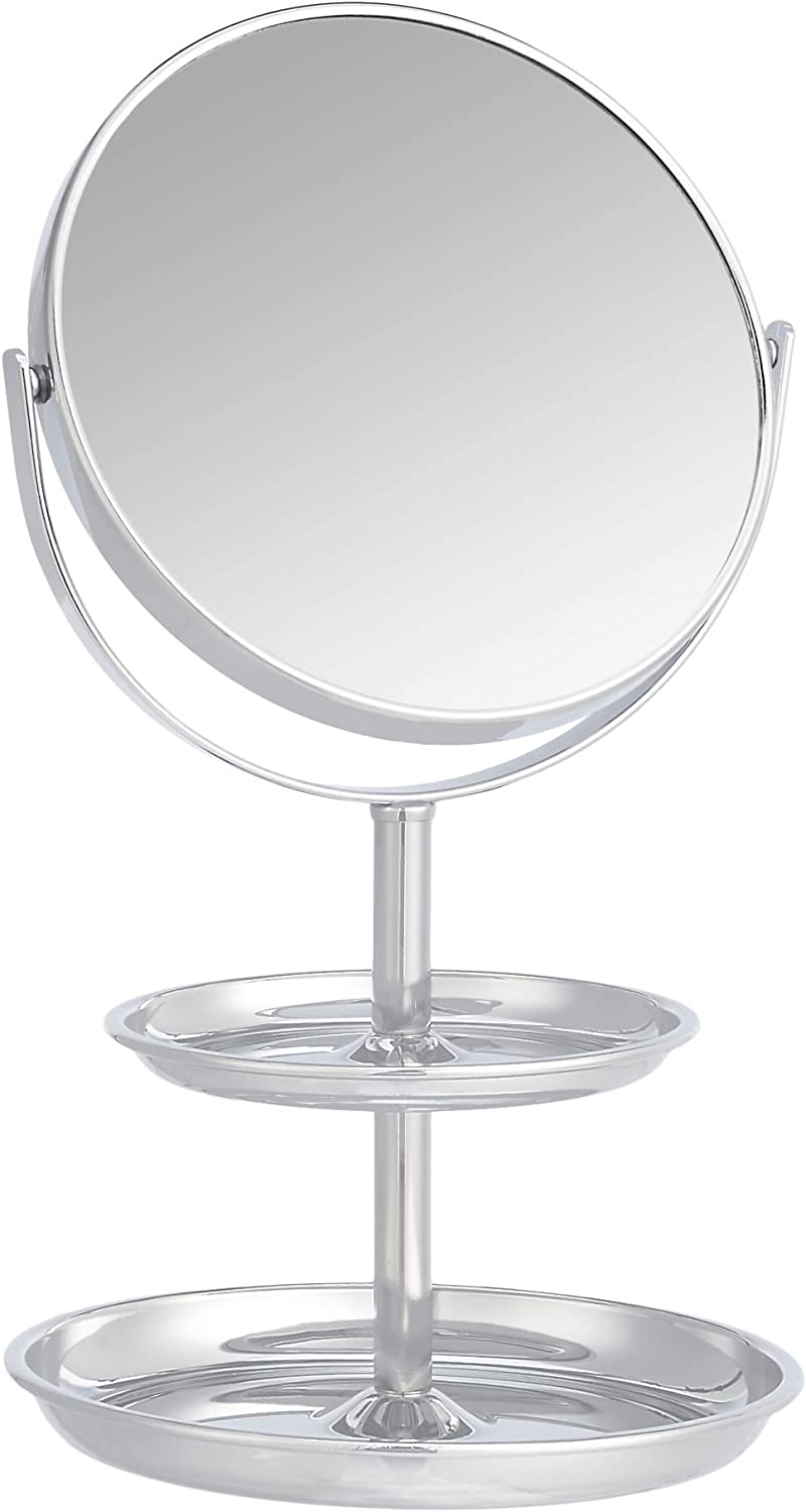 Amazon Basics Vanity Mirror with Dual Trays - 1X/5X Magnification, Chrome image number 1