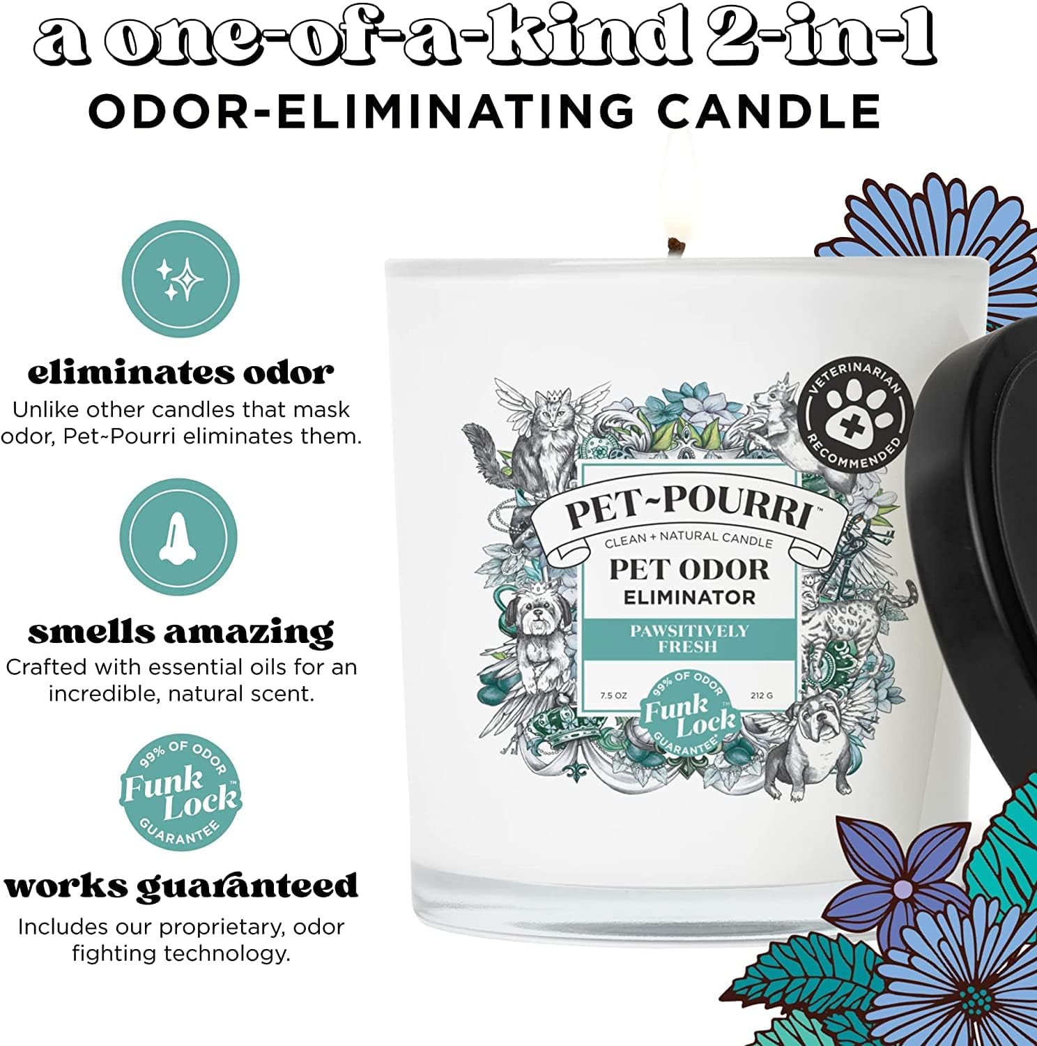 Pet-Pourri Pet Odor Eliminator Candle, Pawsitively Fresh, 7.5 Oz - Jasmine, Fresh Air and Pear (Veterinarian Recommended) image number 3