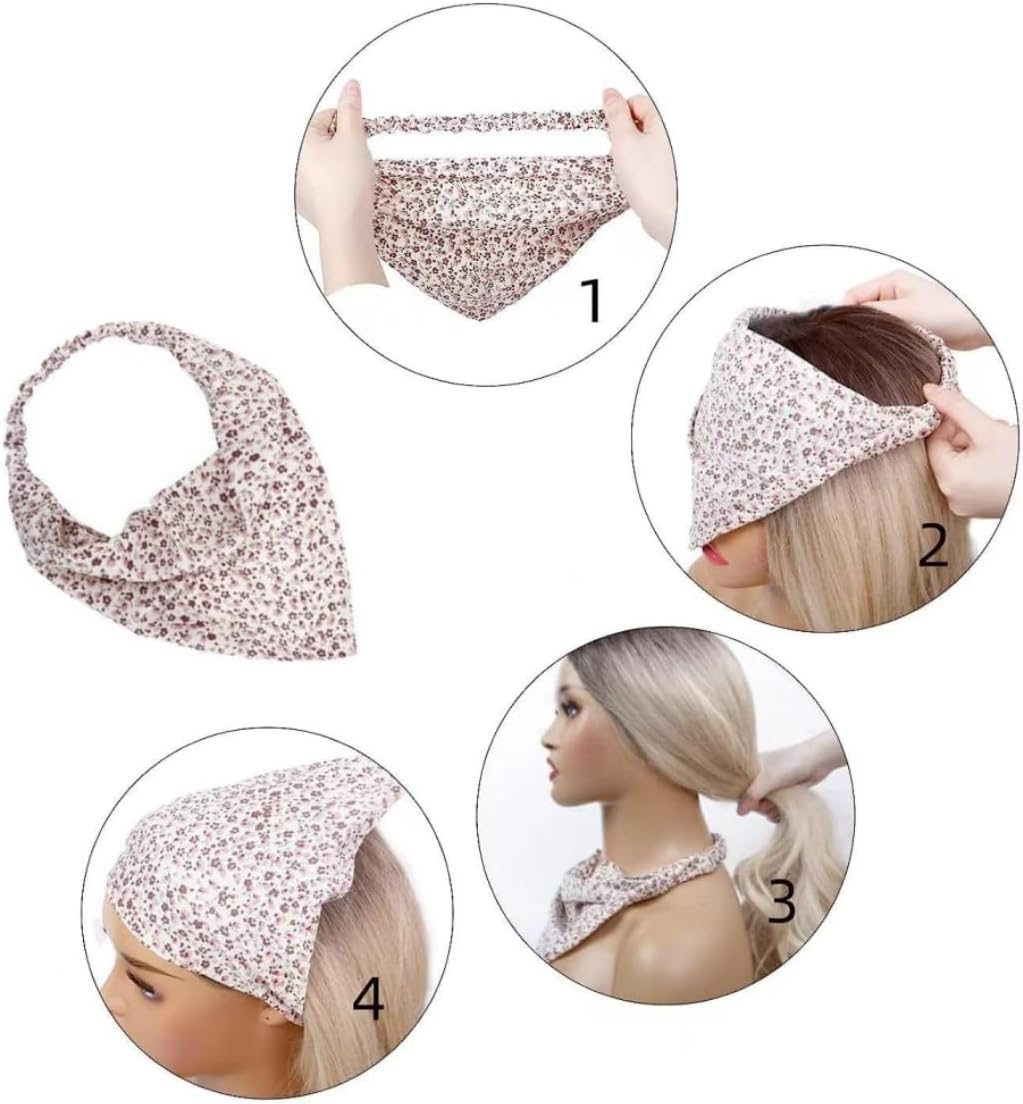 Women'S Headbands, Pack of 5, Boho Women'S Headbands, Triangle Headscarves, Chiffon Bandanas, Turban Hair Bands, Hair Bands for Girls, Elastic Hair Scarf, Head Accessories for Women and Girls image number 6