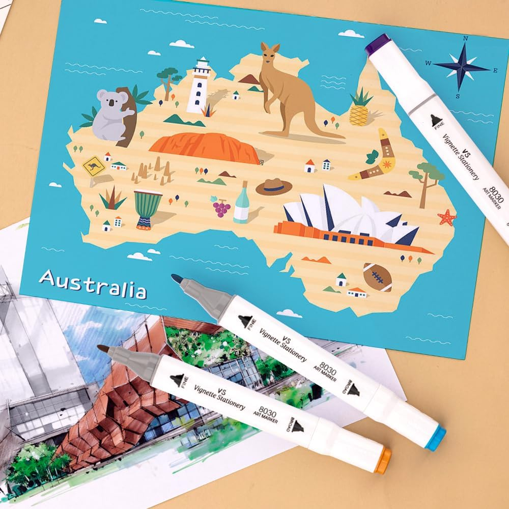 Colour Markers Set Dual Nibs Alcohol Base Colour Coding Assorted Colours with a Bucket Artist Texta Pack (24) image number 1