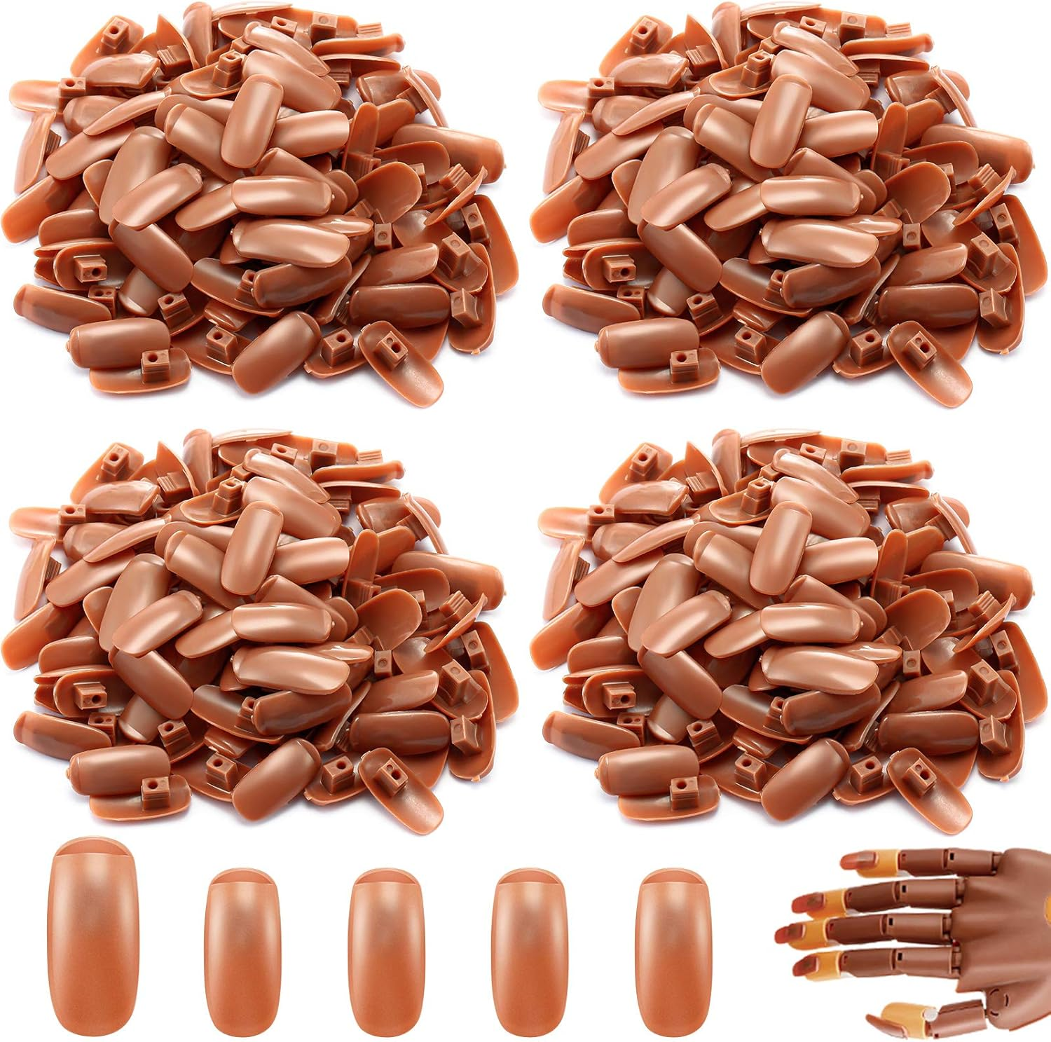 Blulu 400 Pieces Replacement Refill Nail Tips False Nail Tips for Flexible Nail Training Hand Practice Fake Nail Hand Nail Display Manicure Supply DIY Nail Practice (Brown) image number 1