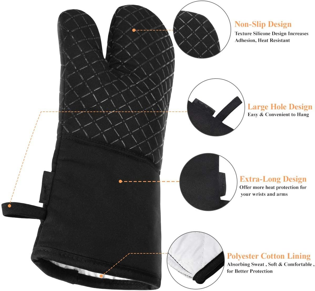 Oven Mitts and Pot Holders 4Pcs Set, Kitchen Oven Glove High Heat Resistant Extra Long Oven Mitts and Potholder with Non-Slip Silicone Surface for Cooking, Baking image number 5