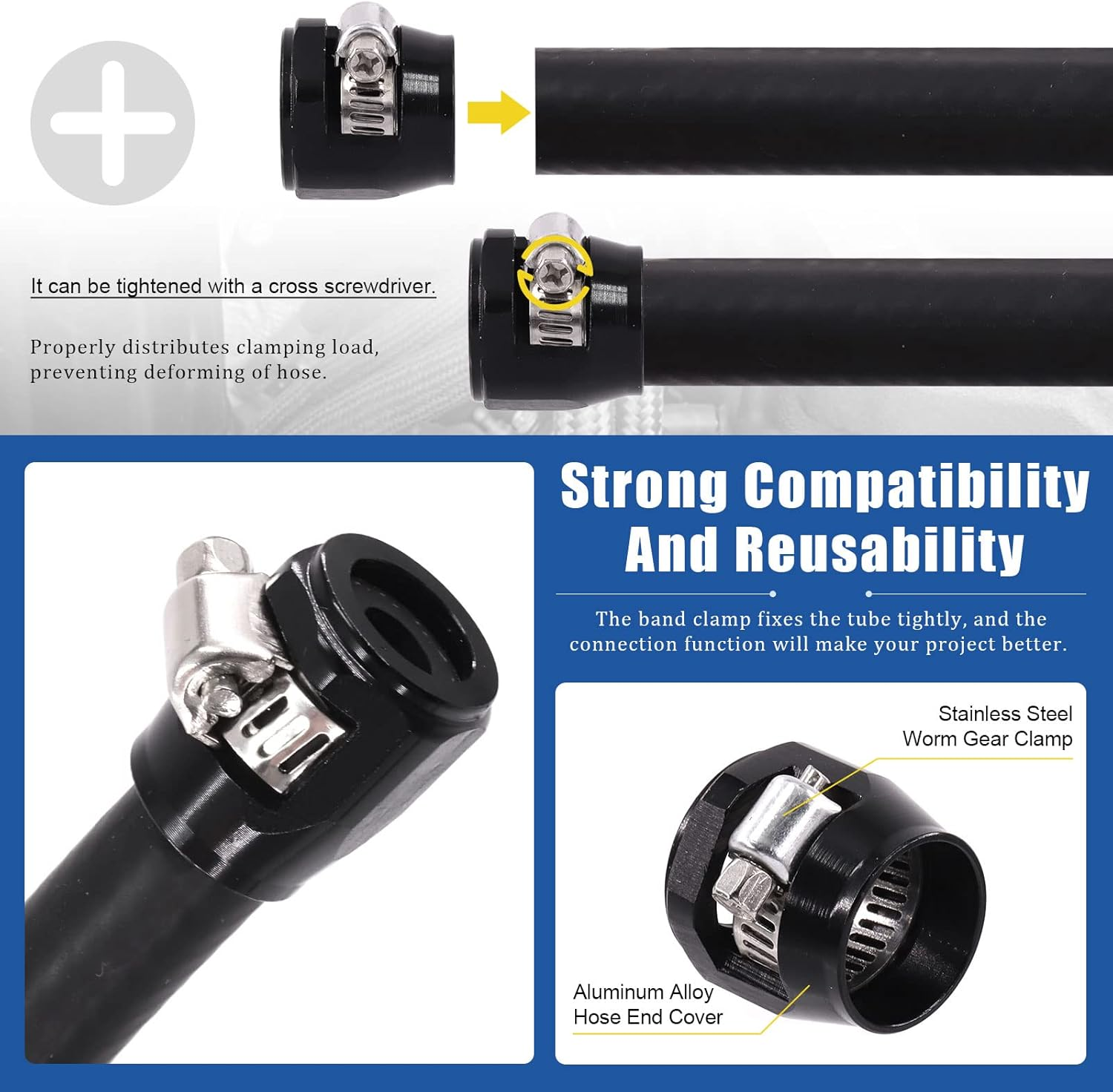 Glarks 5Pcs 10AN Hose Finisher Clamp and Separator with Wrench Kit, Clamps Screw Band Aluminum Fuel Line Mounting Fitting Adapter Set for 5/8 (G-2821) image number 6