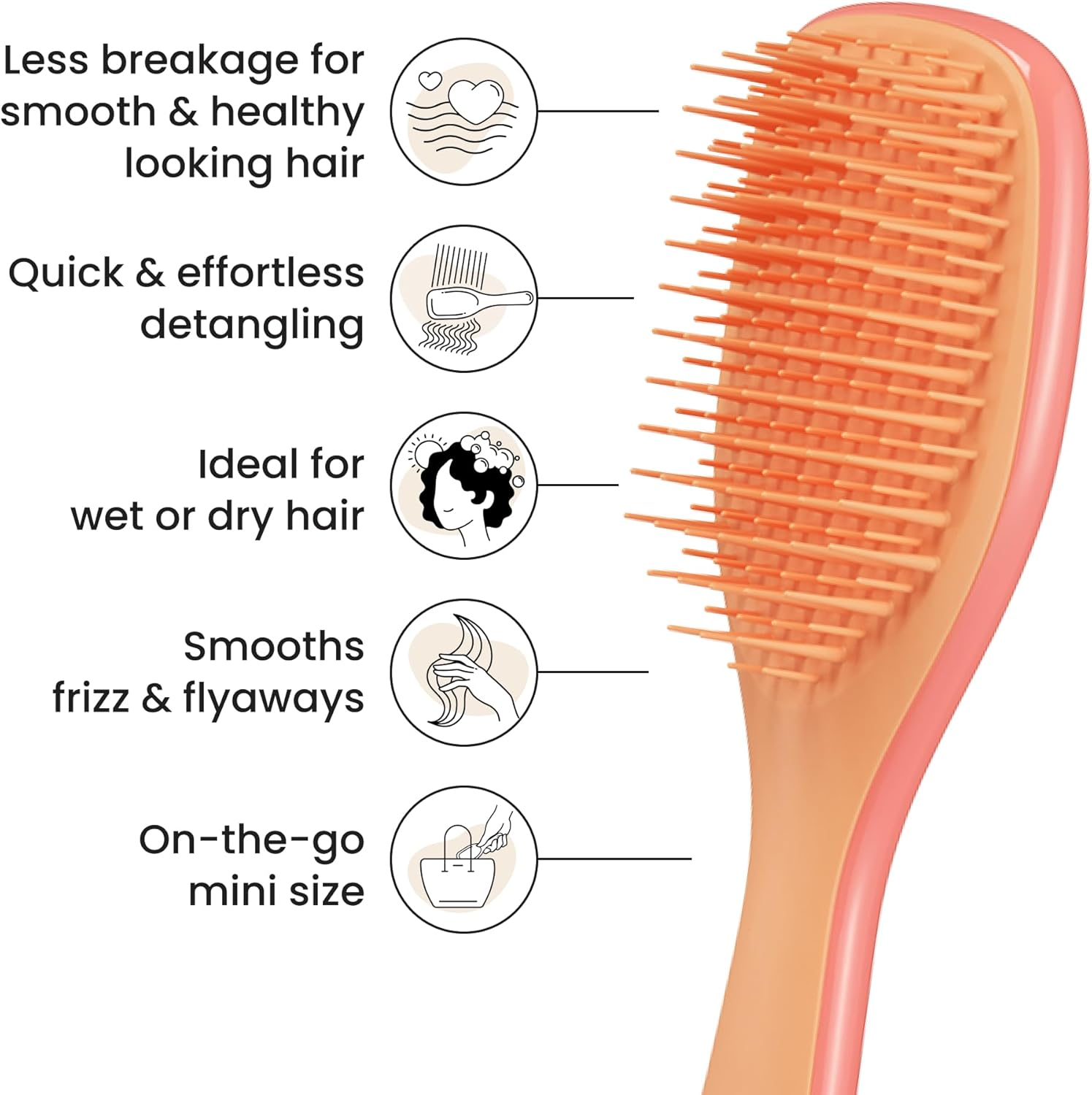 Tangle Teezer | the Mini Ultimate Detangler Hairbrush |Gentle on Wet Hair | Two-Tiered Teeth & Comfortable Handle | Ideal for Kids and Travel | Reduces Knots & Breakage | Salmon Pink & Apricot image number 4