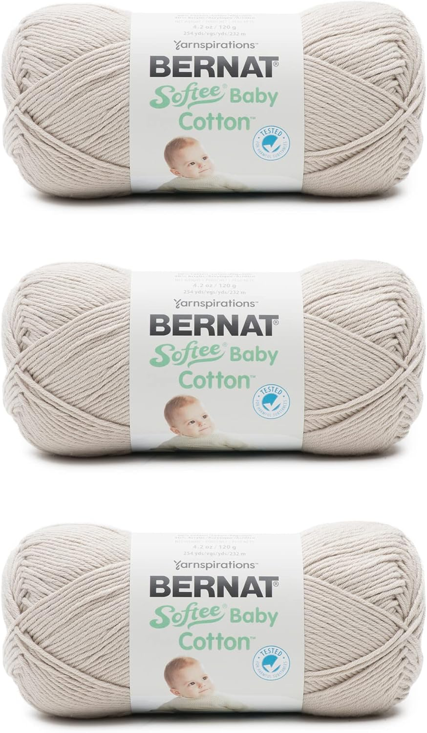 Bernat Softee Baby Cotton Cotton Yarn - 3 Pack of 120G/4.25Oz - Blend - 3 DK (Light) - 254 Yards - Knitting/Crochet