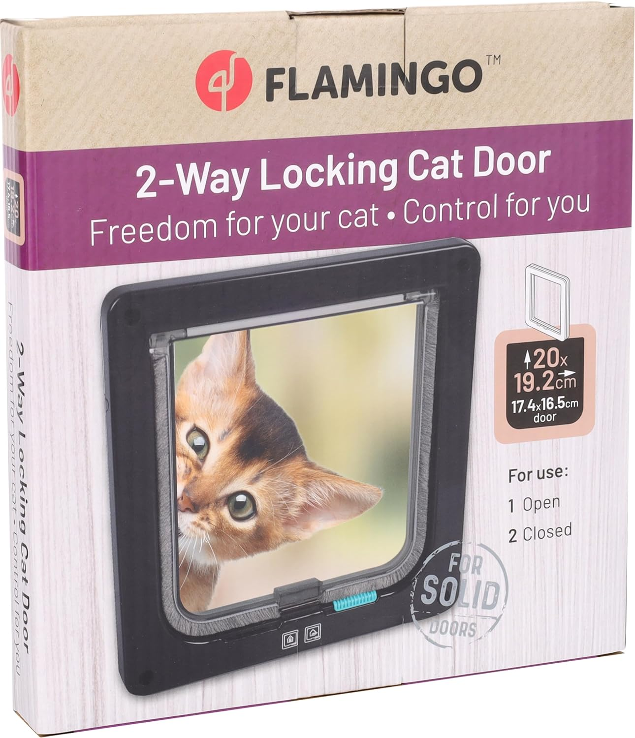 Flamingo Black Tami Cat Flap &ndash; 20 X 19.3 Cm &ndash; Easy to Assemble with Template &ndash; Sliding Knob with 4 Positions &ndash; Suitable for All Door Thicknesses