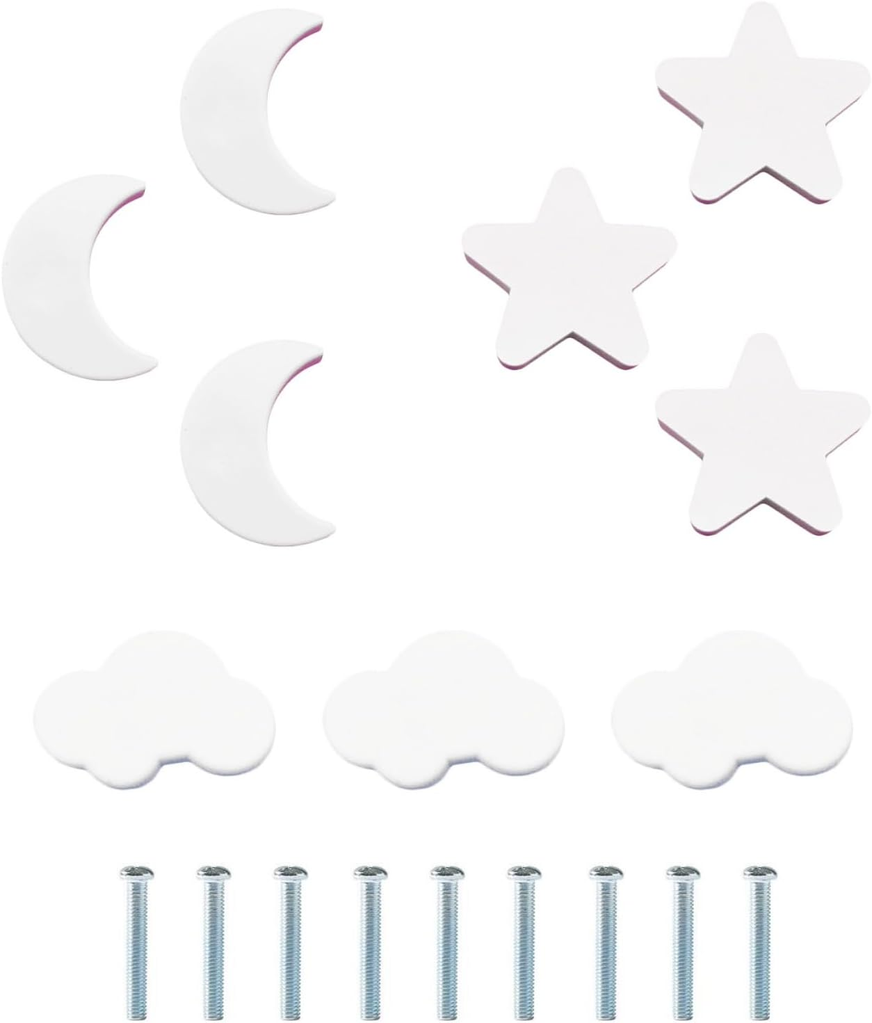Mhwan Cabinet Knobs, Pack of 9 Soft Rubber Anti-Collision Drawer Knobs, Children, Stars, Moon, Clouds Knob for Cupboard, Furniture Knobs, Children, Furniture Knob and Cabinet Door Knobs for Baby Safety (White) image number 5